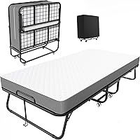 INTERGREAT Folding Bed with 5" Memory Foam Mattress - Rollaway Guest Bed for Adults, 75x31" Portable Cot, 300lb Steel Frame
