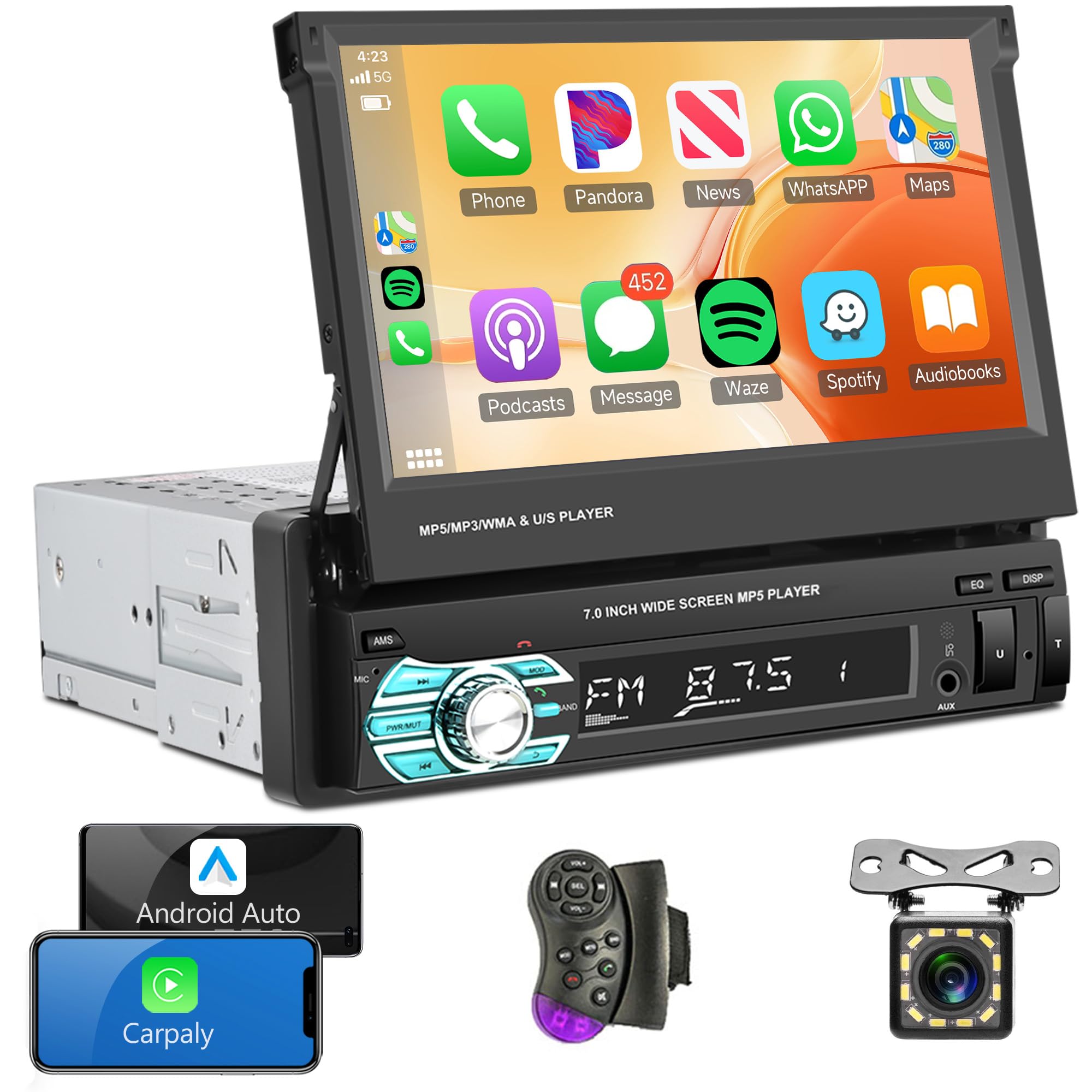 Sponsored Ad – Rimoody Single Din Carplay Car Stereo Radio with Android Auto, 7 Inch 1 Din Flip Out Touch Screen Bluetooth Car Radio FM Radio TF/USB/AUX Mirror Link + Backup Camera