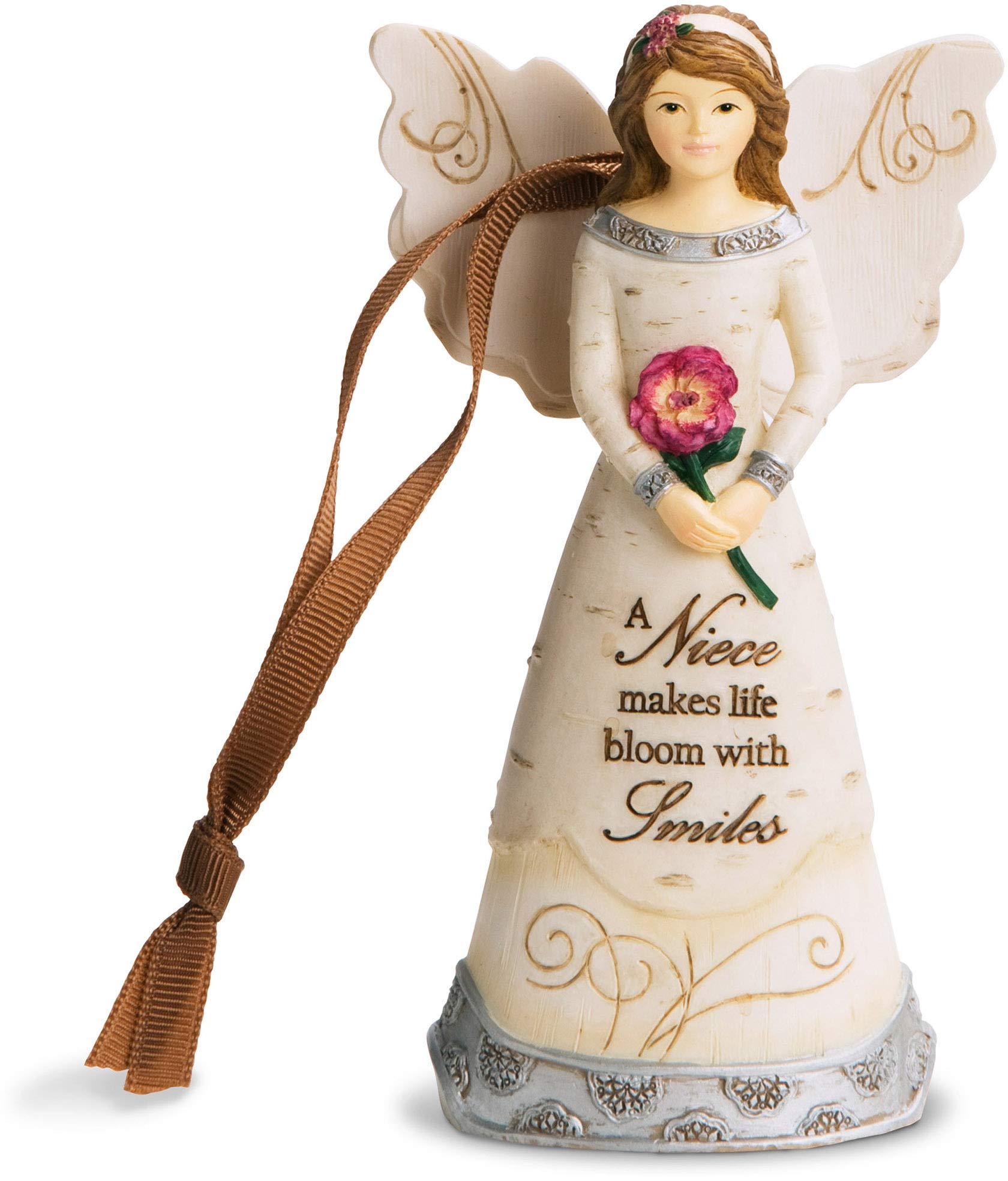 Pavilion Gift Company 82350 Niece Ornament/Angel Figurine, 4-1/2-Inch, Silver, Beige, Yellow, White, Green, Silver, Black, Brown