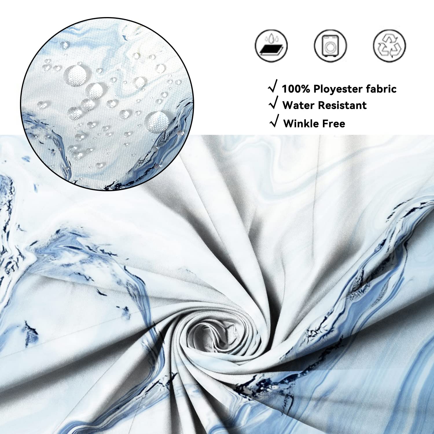 AWERT Duschvorhang Blauer Marmor – 121.9x182.9 Cm, Wasserdicht – Mit Haken, Modernes Design Für Badezimmer