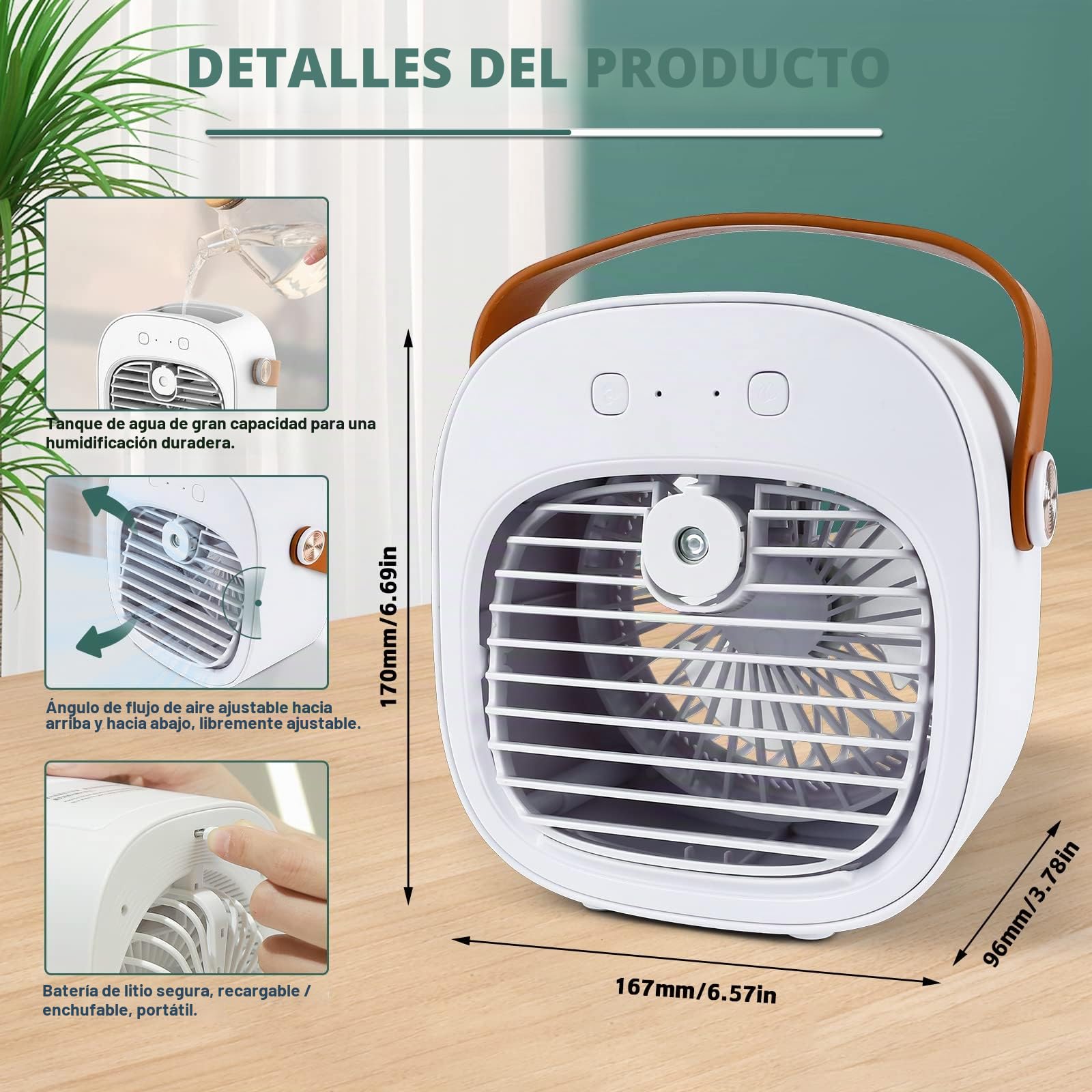 Enfriador de Aire Portátil, Mini Aire Acondicionado Móvil, Climatizadores Evaporativos con Función de Humidificación, 3 Velocidades, Ventilador De Sobremesa para Dormitorio Oficina, Blanco
