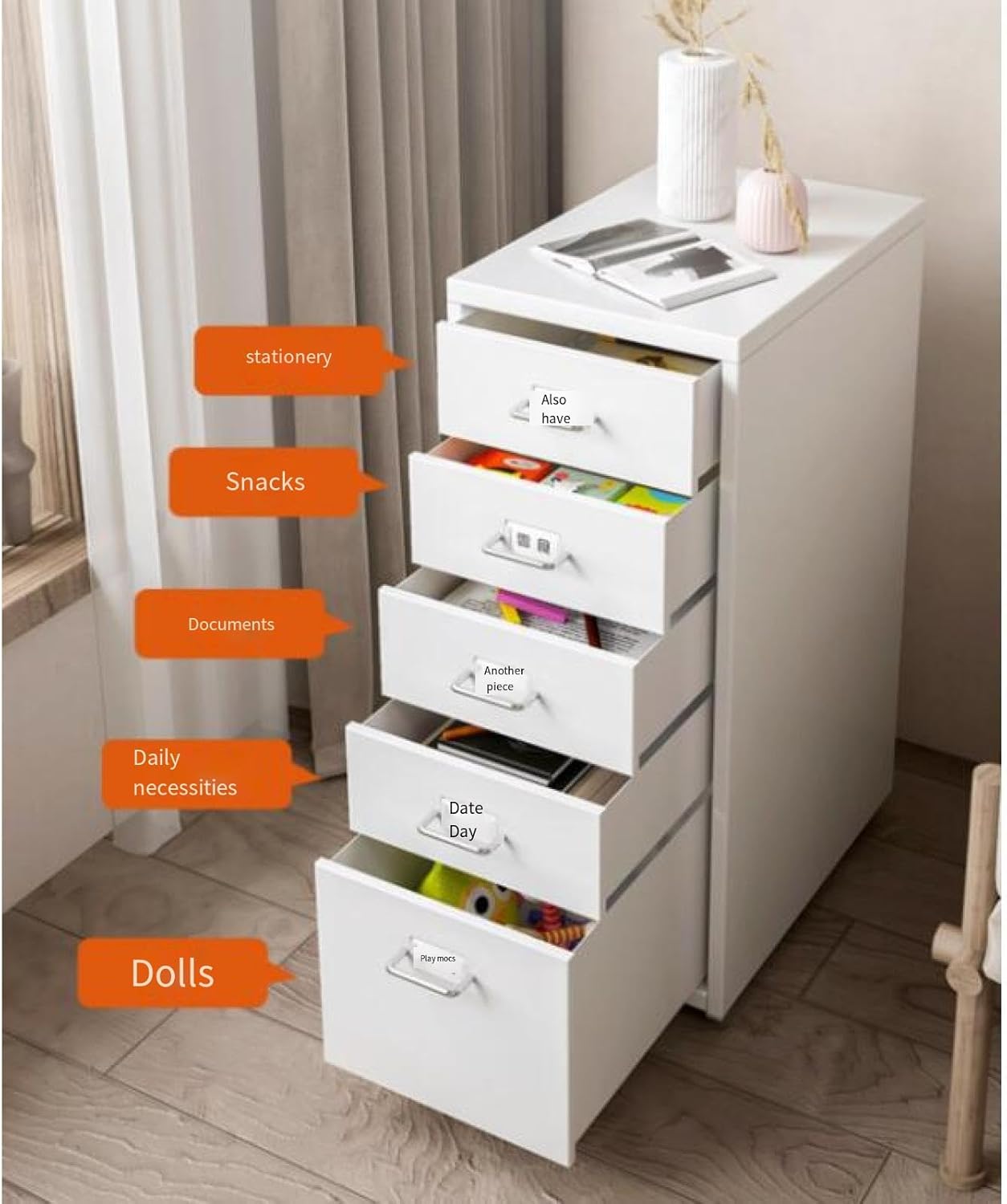 Metal Rolling File Cabinet with Lock, Mobile Vertical Filing Cabinet on Wheels, Under Desk Storage for Home Office, Mobile Printer Stand