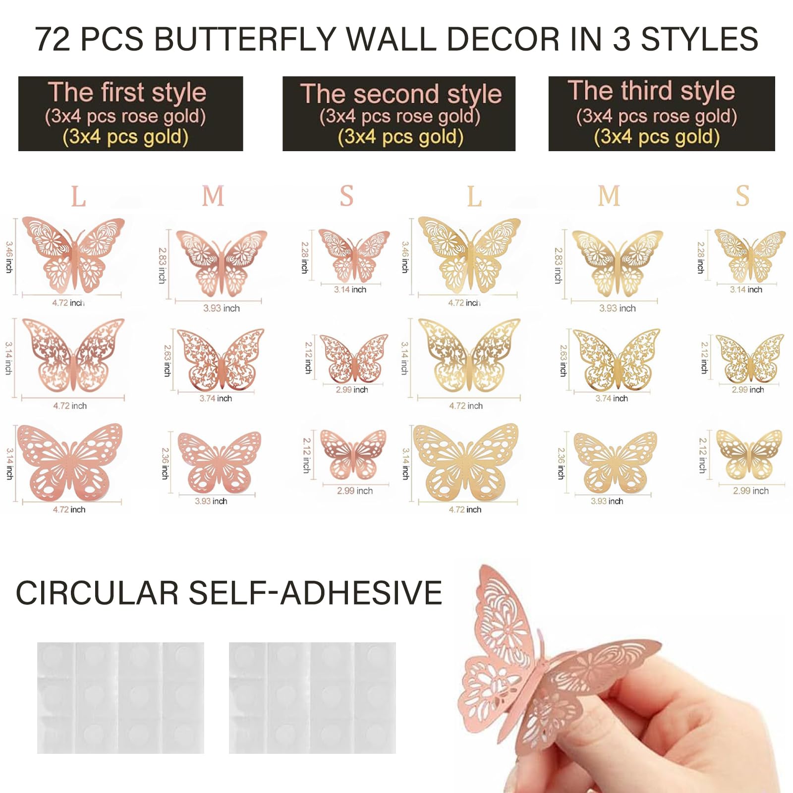 72 Pezzi Adesivi Murali a Forma di Farfalla, Decorazione da Parete a Farfalla, Decorazioni da Parete Creative, Adesivo Muro Decorativo, per Della Stanza, Matrimoni, Casa, Feste di Compleanno