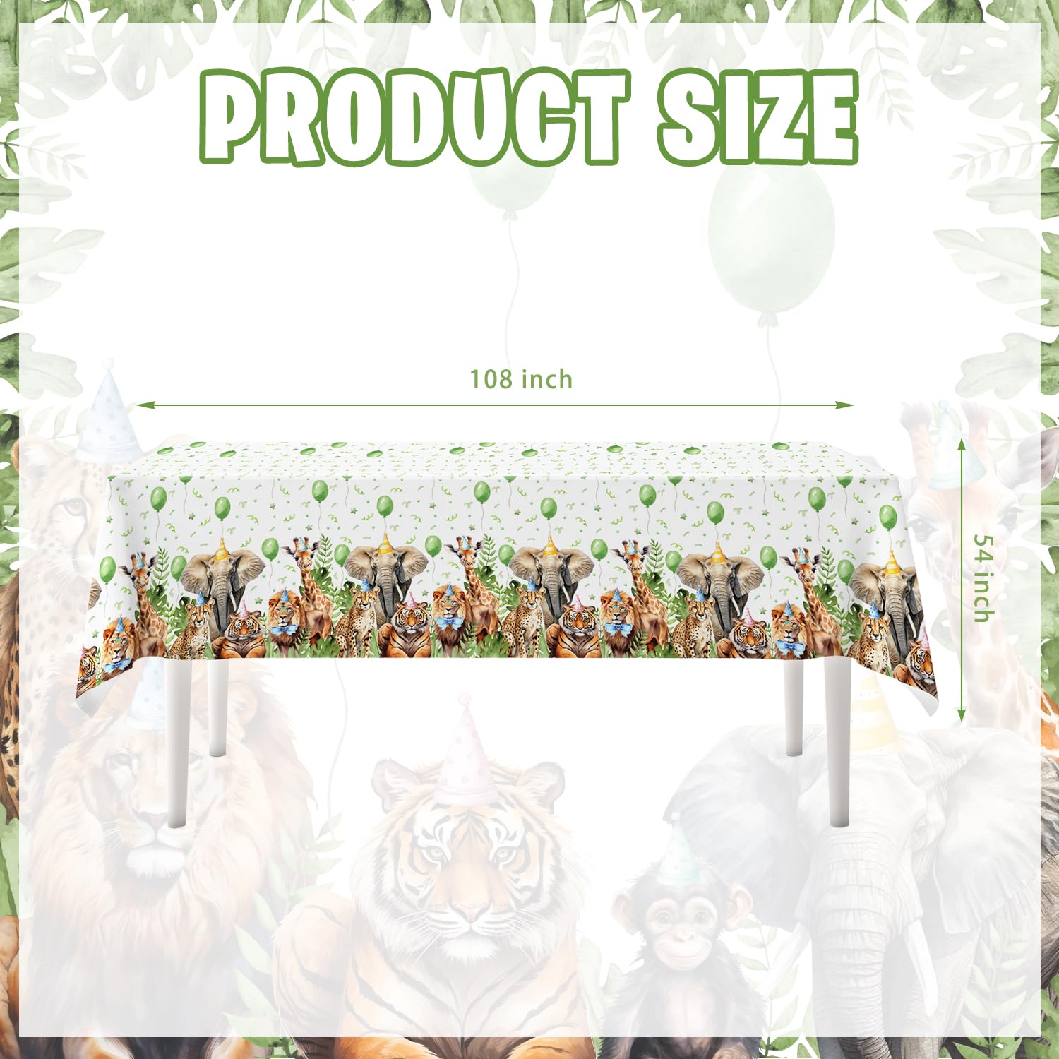 Mpanwen Safari Jungle Plastic Tablecloth for Birthday Baby Shower Decorations - 3 Pack 54'' x 108'' Zoo Safari Animal Birthday Party Supplies Wild Creatures Printed Rectangular Disposable Table Cover