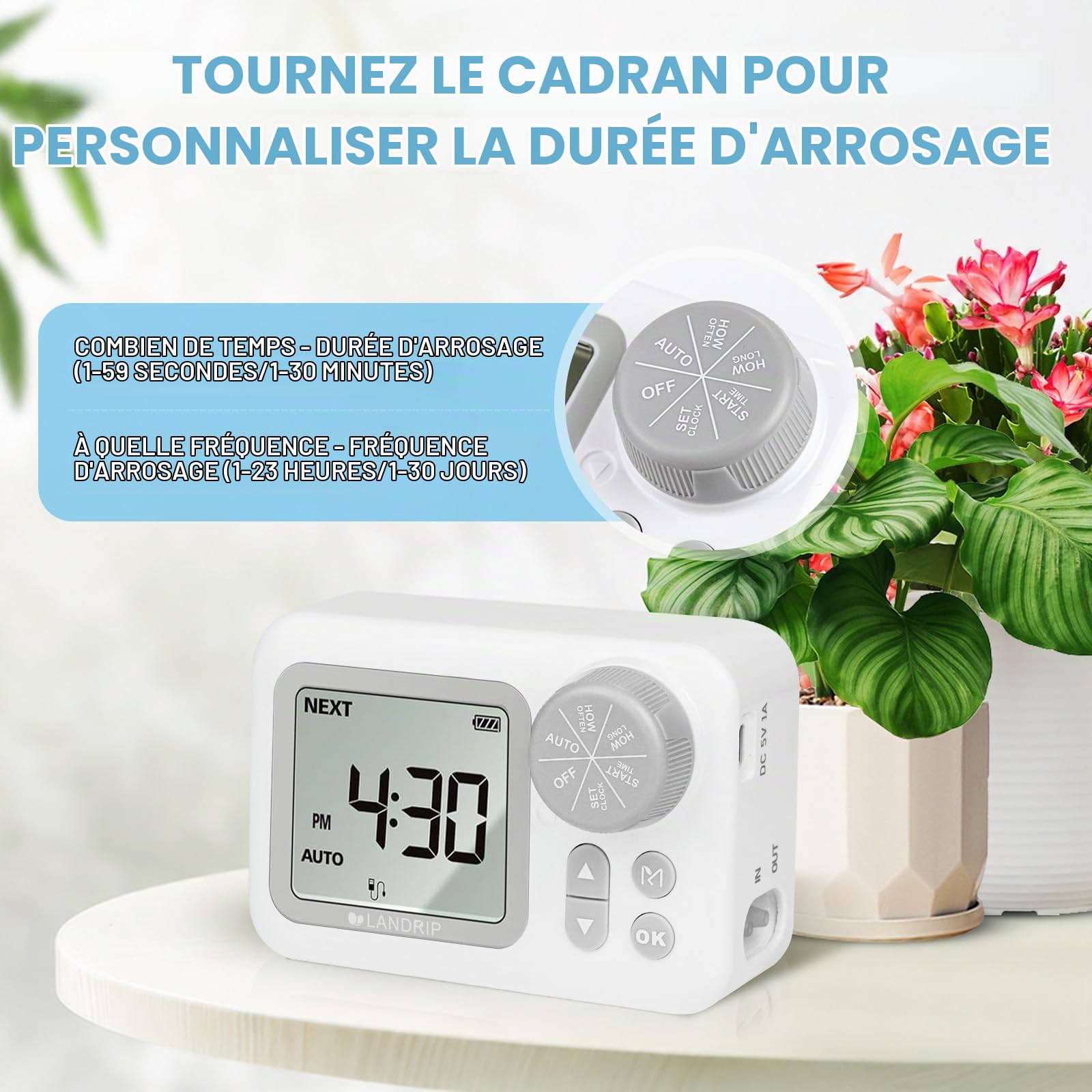 Landrip Système d'arrosage automatique - Arrosage automatique pour plantes d'intérieur - Idéal comme système d'irrigation de vacances pour jusqu'à 15 plantes en pot, parterre de fleurs, terrasse