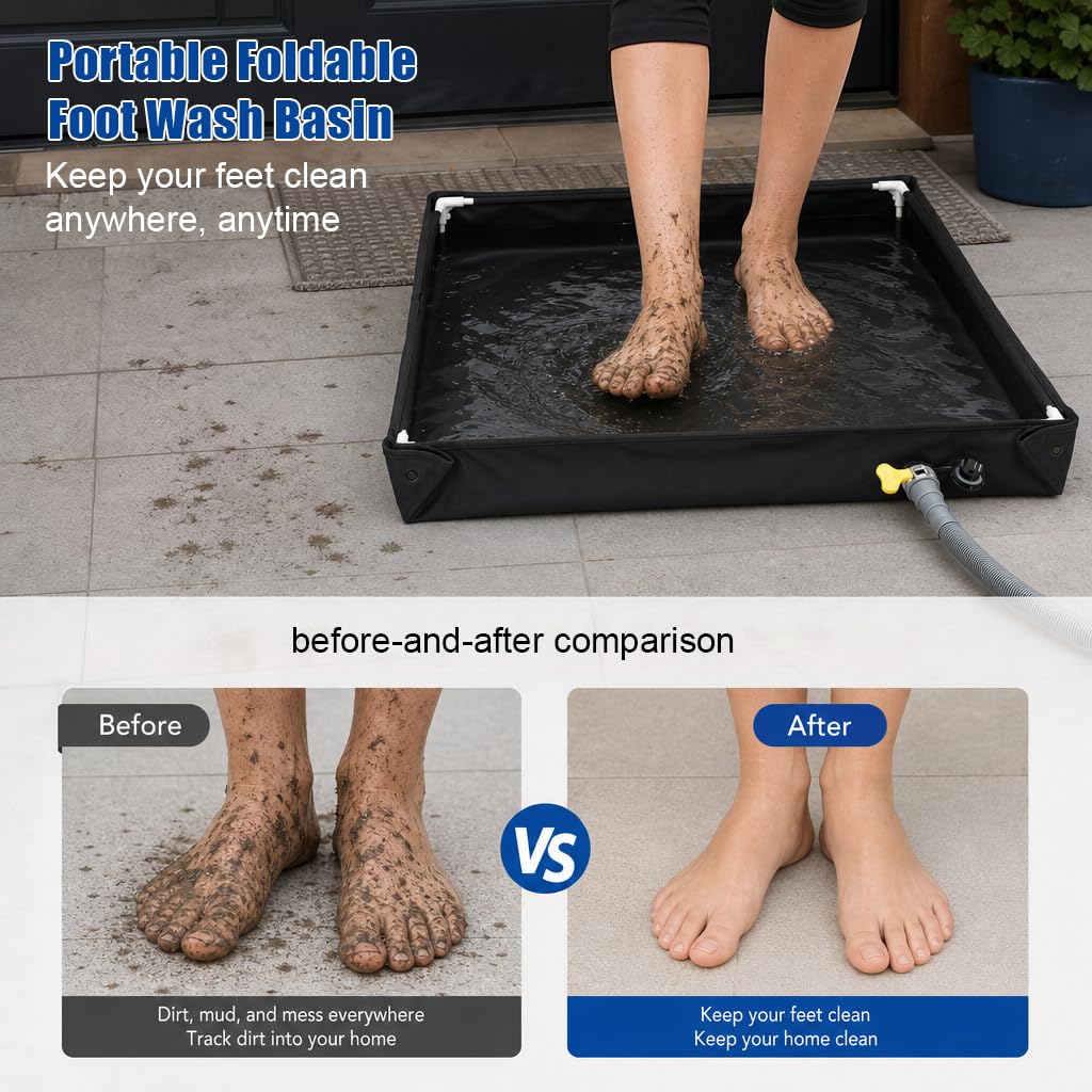 Gohytal Base doccia pieghevole, 80 x 80 cm, piatto doccia portatile da campeggio, con tubo di scarico, resistente, Oxford, impermeabile, grande doccia, mobile da campeggio, per camper, interni ed