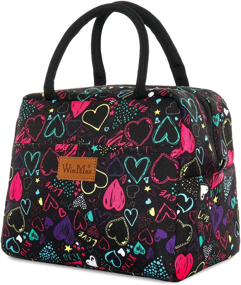 winmax Lunch Box Bags Food Storage Cooler Bags Portable and Reusable Insulated Travel Kit Tote Bag for Women (1pc, Heart Pattern) - Image 3
