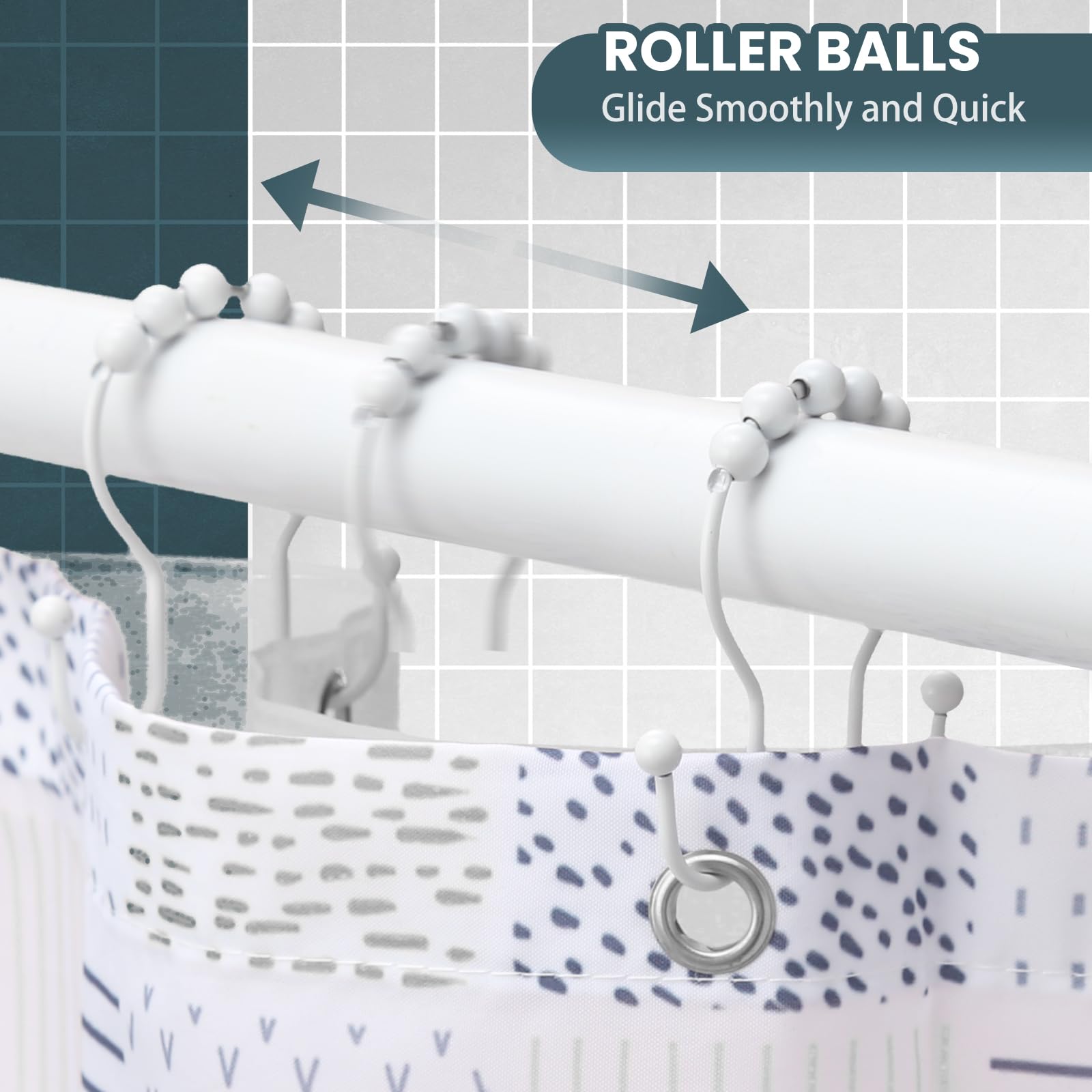 OEH – Lot de 12 crochets de rideau de douche en métal antirouille, anneaux de rideau de douche en métal antirouille, crochets doubles pour rideau de douche, blanc
