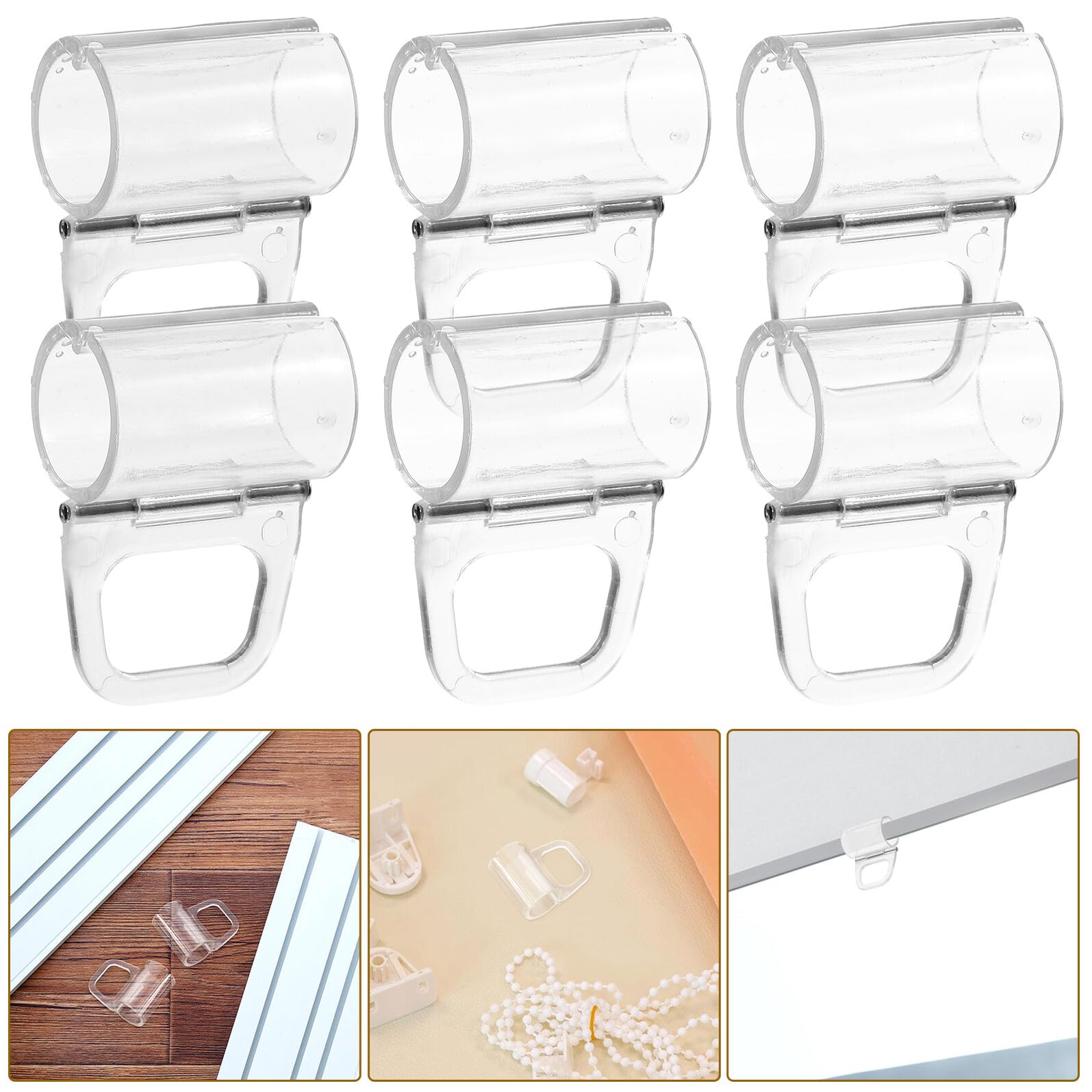 4 Ensembles Crochets Transparents pour Stores Enrouleurs Poignées Légères Clips pour Tringles De Rideaux sans Perçage Installation Simple 6 Pièces * 4