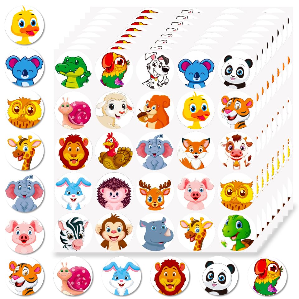 500 Pcs Motivational Stickers for Kids, 25 Animals Cartoon Designs Teachers Sticker, Potty Trainning Lables, Encouraging Sticker, Incentive Lable, Round Animal Tags