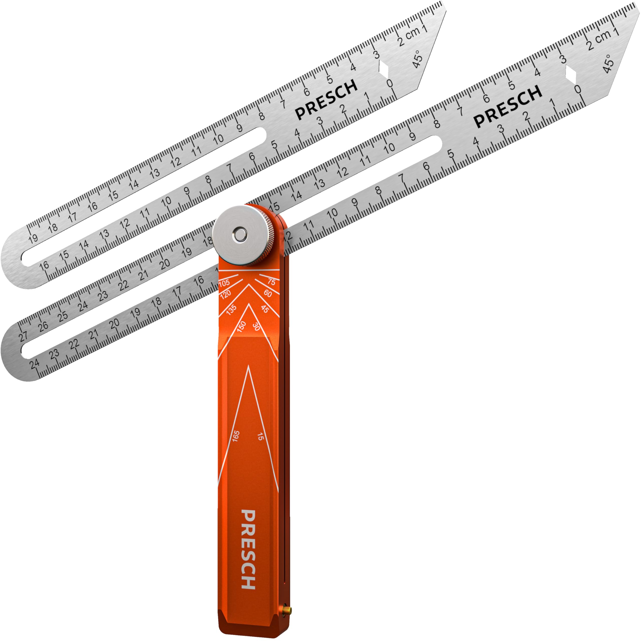 PRESCHFalse Square with Additional Ruler – 190 mm and 270 mm – Extreme Precision Transfer Angles – Ruler with Precision Milled Aluminium and Stainless Steel Spindle Function