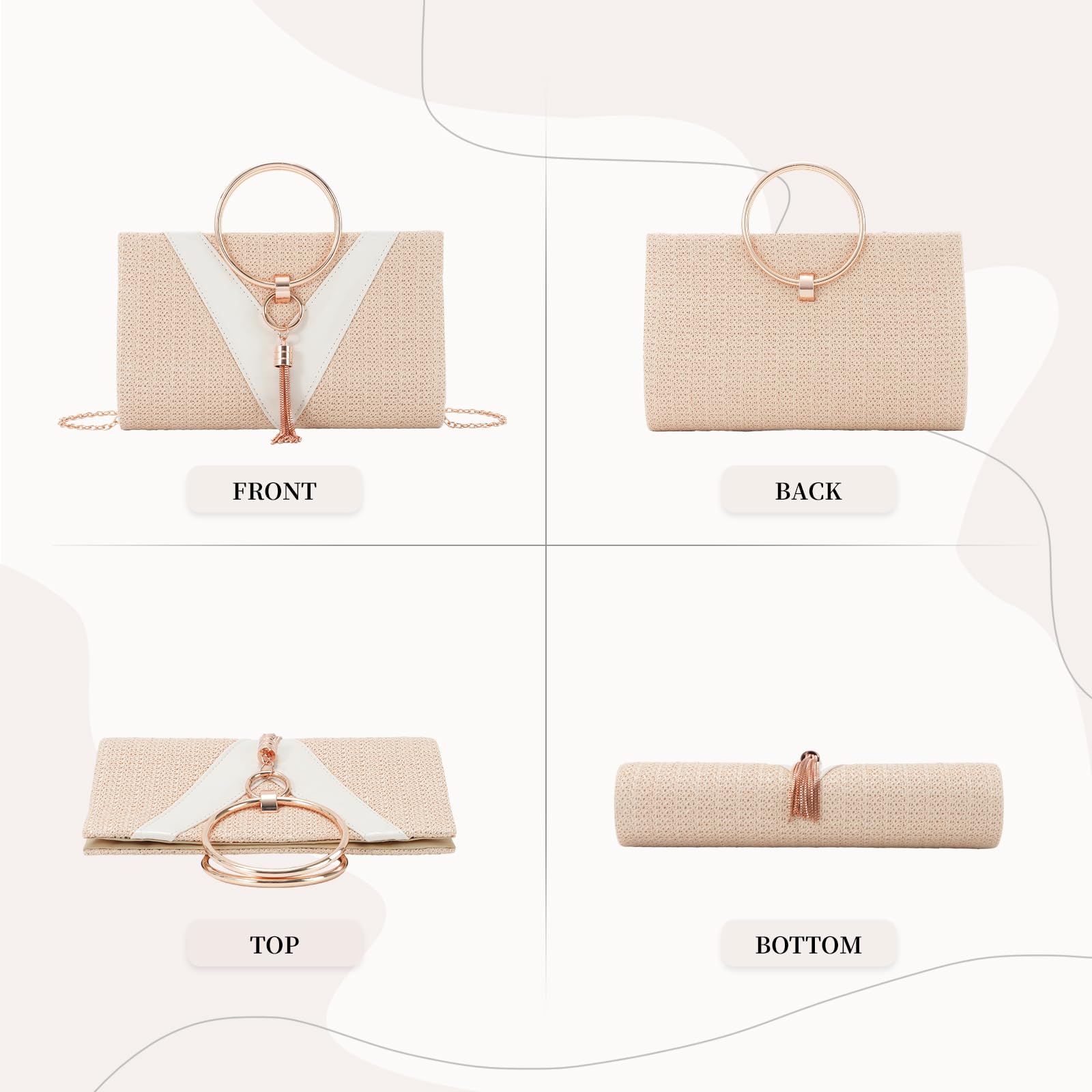 Lanpet Women Evening Handbags, Straw Clutch Purses,Summer Beach Bags Tote Tassels Straw Clutch