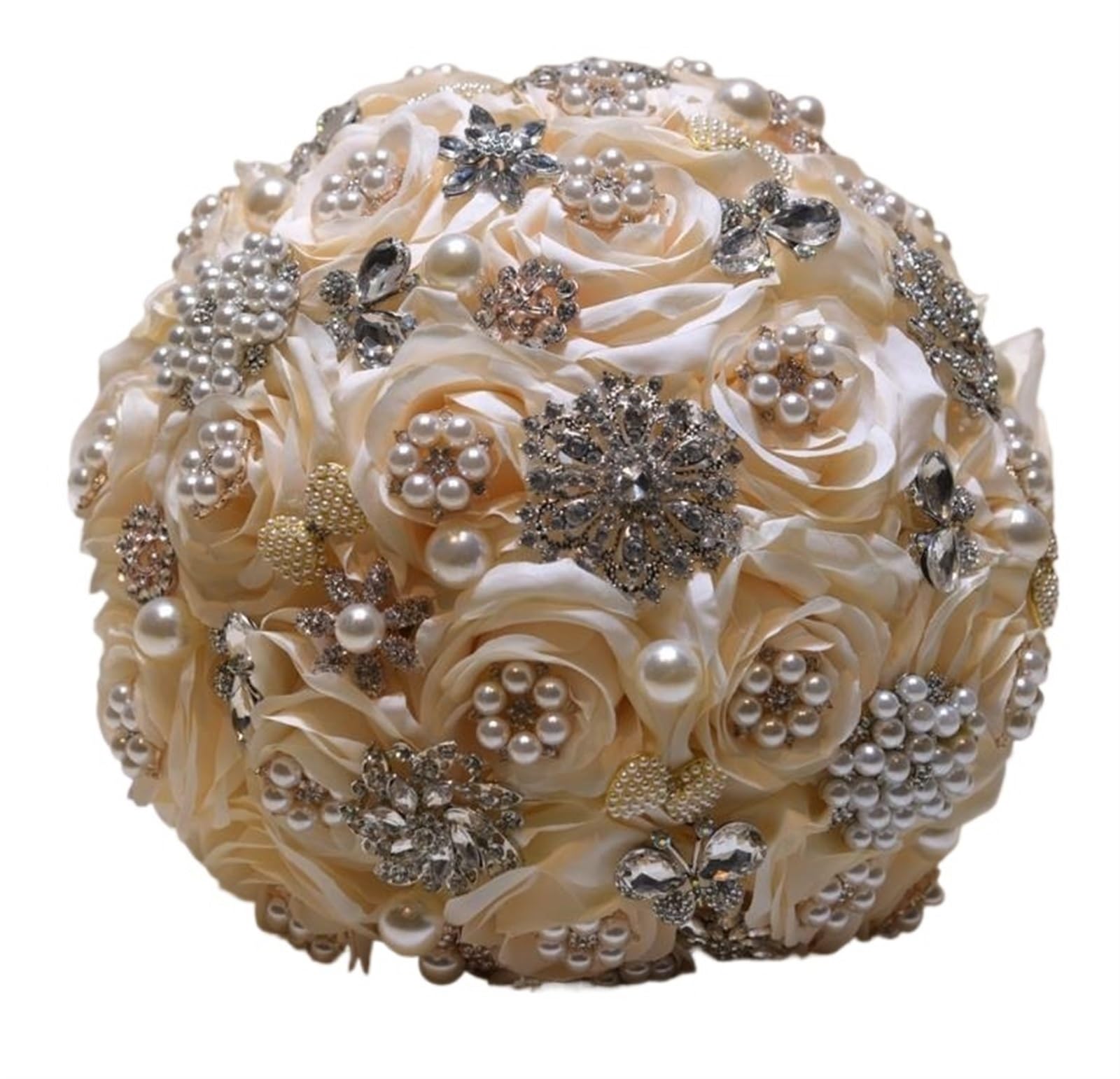 NDLHXKFRP Wedding bouquets for brides and bridesmaids, Wedding Bouquet Multicolor Crystal Brooch Artificial Flowers Rhinestones(Ivory)