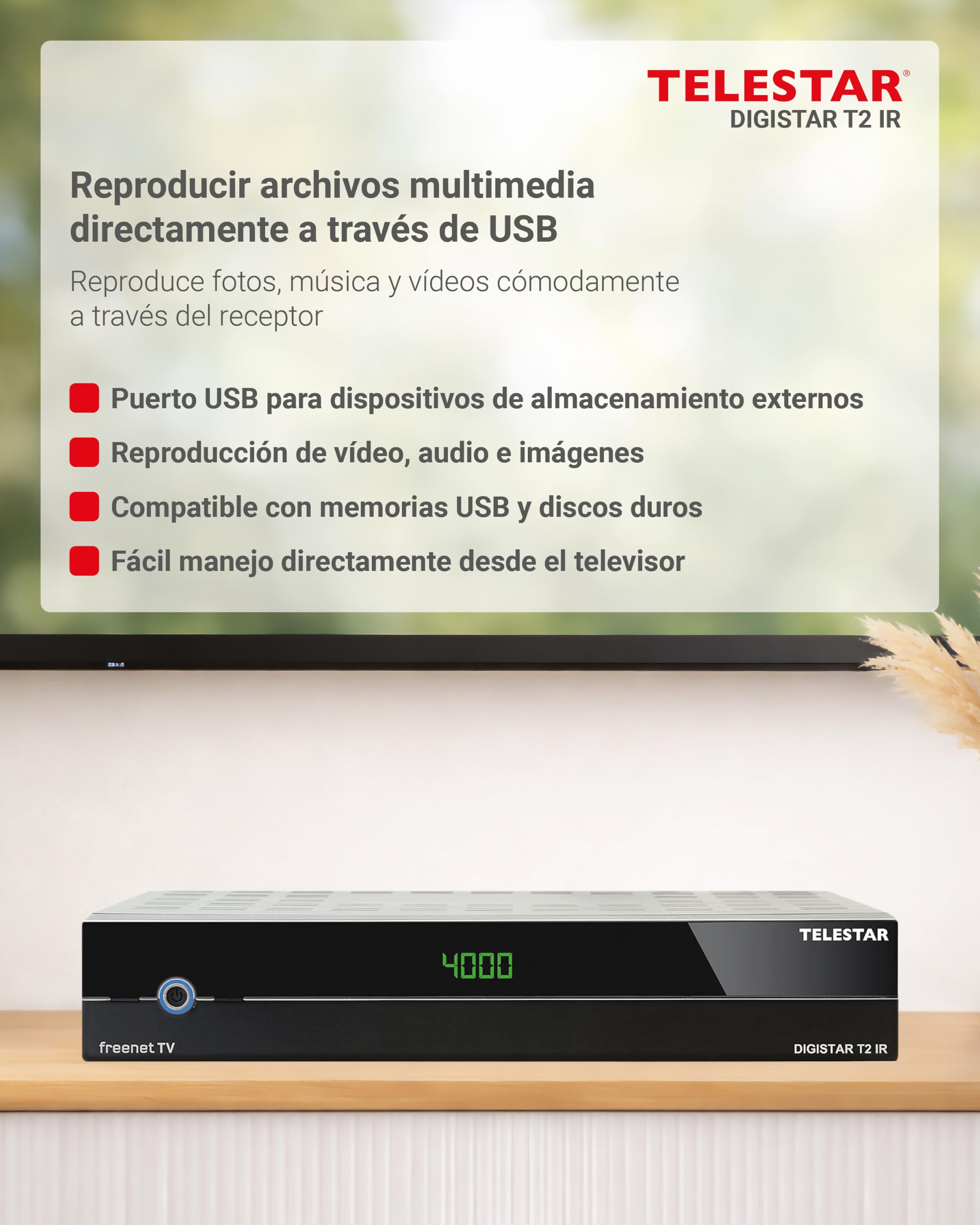 TELESTAR DIGISTAR T2 IR – Receptor TDT & DVB-C | Para TV terrestre y cable, carcasa metálica, reproductor multimedia USB