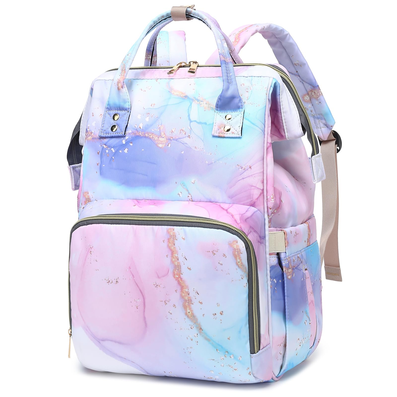 Xunteny Marble Baby Diaper Bag Backpack for Girls Boys, Waterproof Large Maternity Nappy Bags for Mom