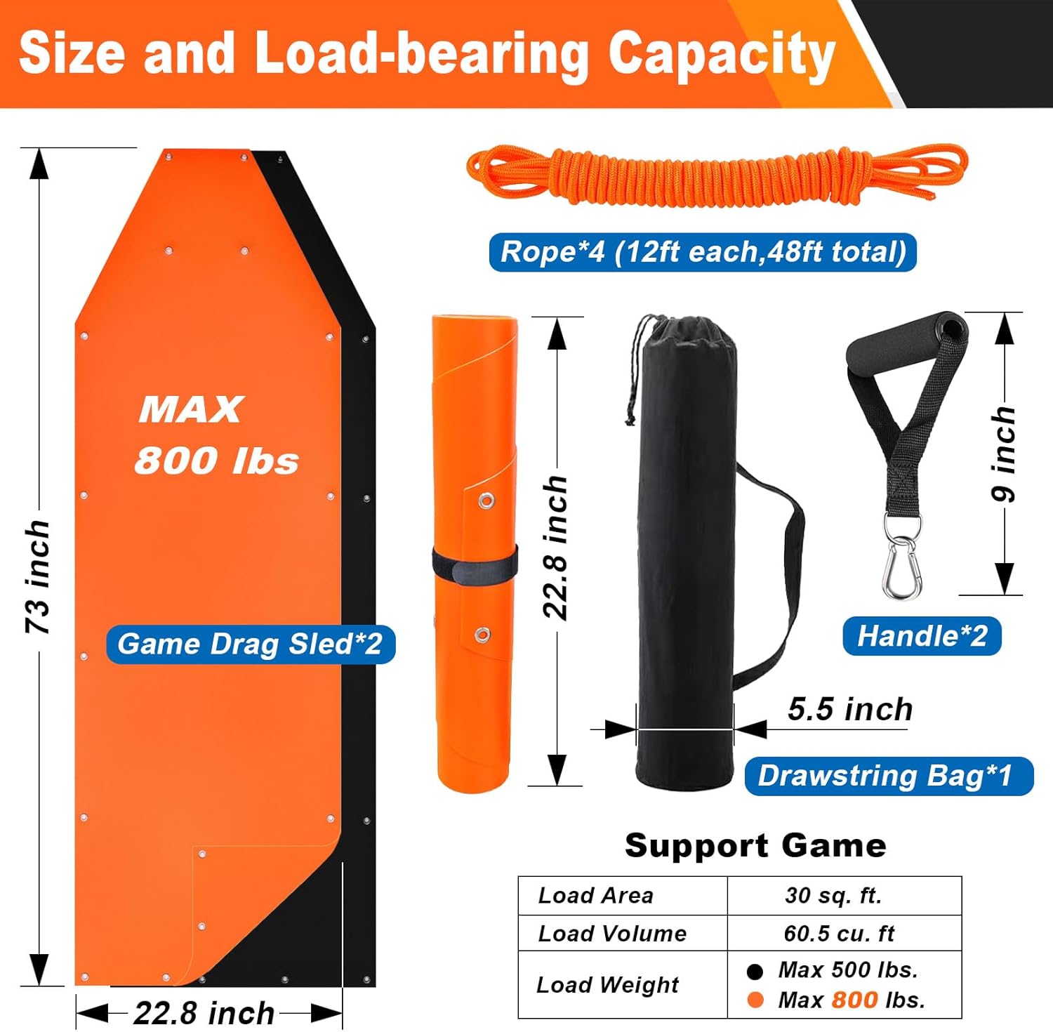 Bayattoo Deer Drag Sleds - Heavy-Duty, Tear-Resistant Game Hauler for Hunting with Ropes and Handles, Portable and Durable Outdoor Gear (2-Set)