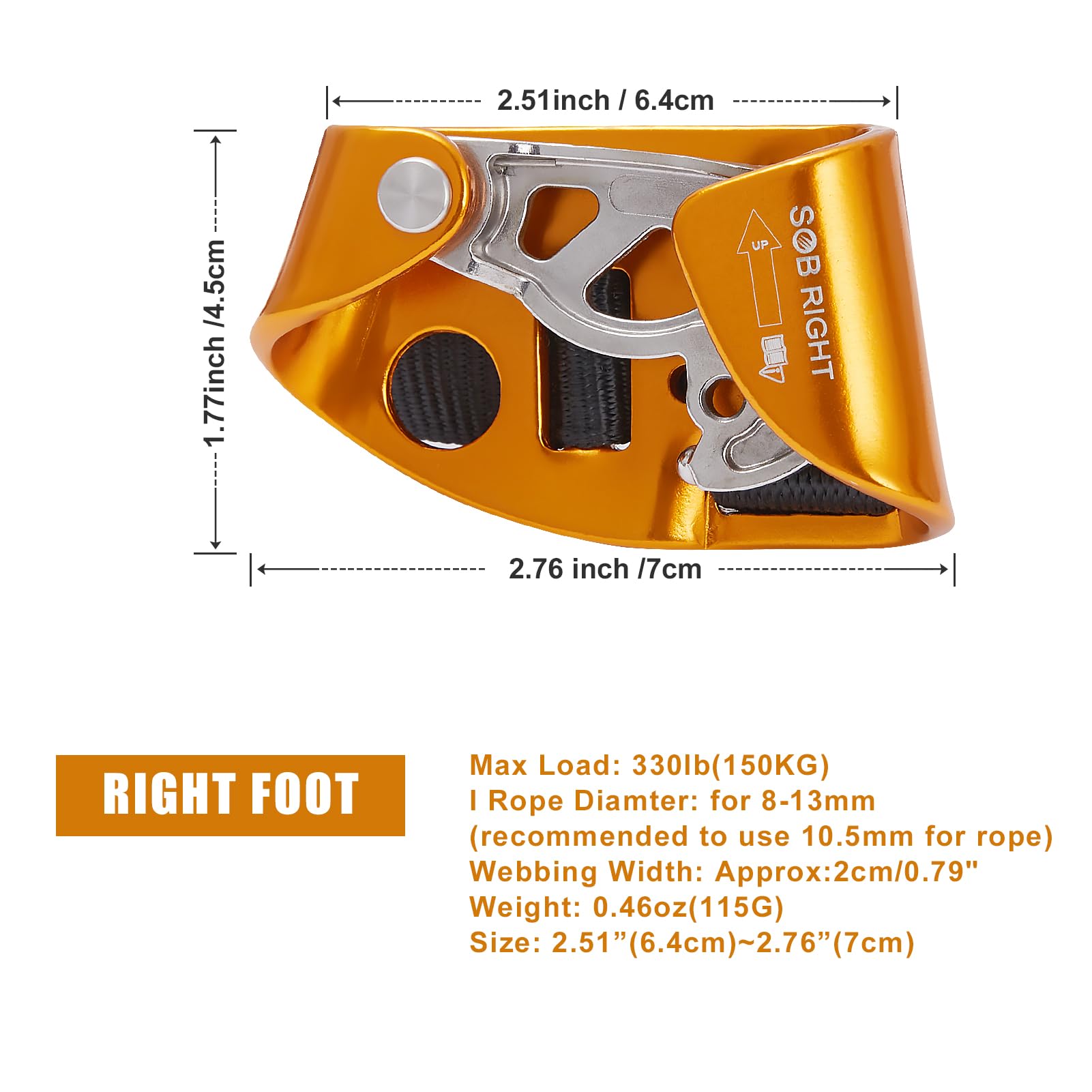 SOB Steigklemme Klettern Fußlift Rechts und Links für Bergsteigen, Klettern, Feuerrettung oder technischer Schutz Foot Ascender