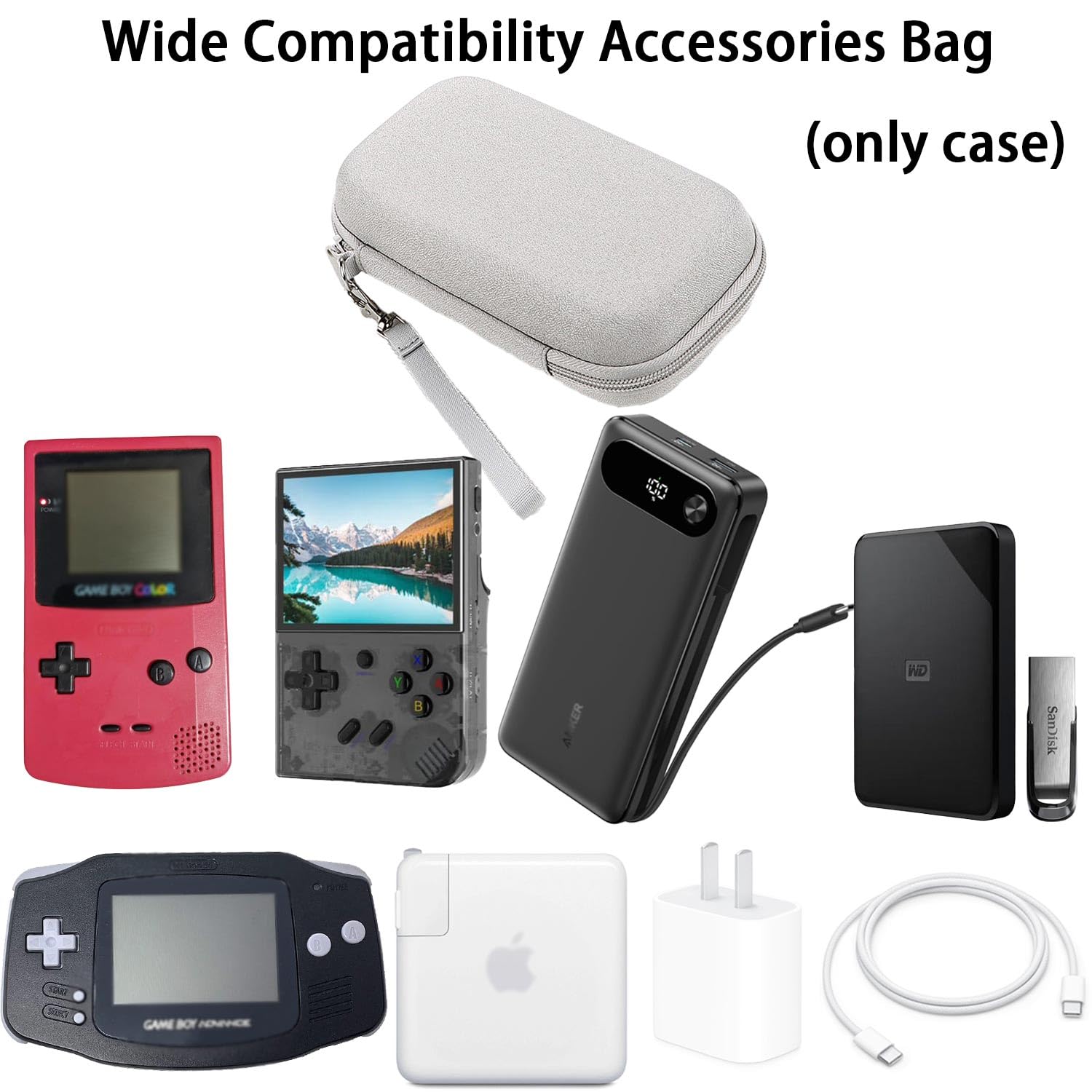 TRIPHKAR Rígida Funda para Game Boy Color GBC GBA GBP , RG35XX Plus Console, Power Bank, Discos Duros Externos, Cable y Accesorios (Gris)