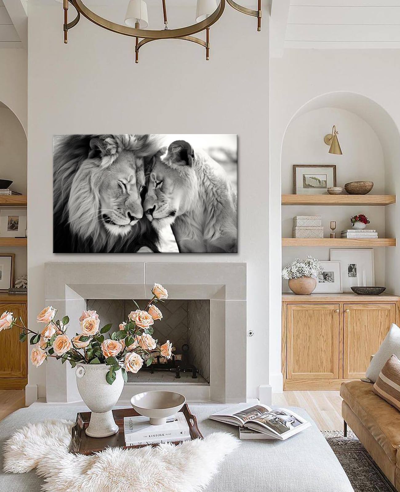 Amazon.com: GLOKAKA Lion and Lioness Canvas Wall Art Black and