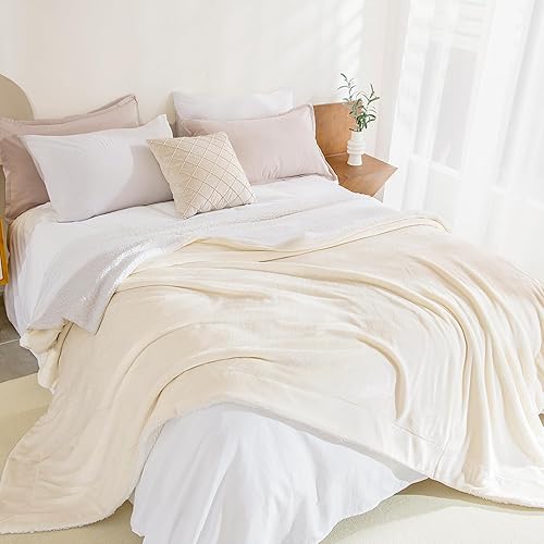 Miniatura 2 de Andency Mantas tamaño Queen, manta de forro polar Sherpa para cama - Manta suave y cálida gruesa para invierno, manta reversible de felpa beige, 90