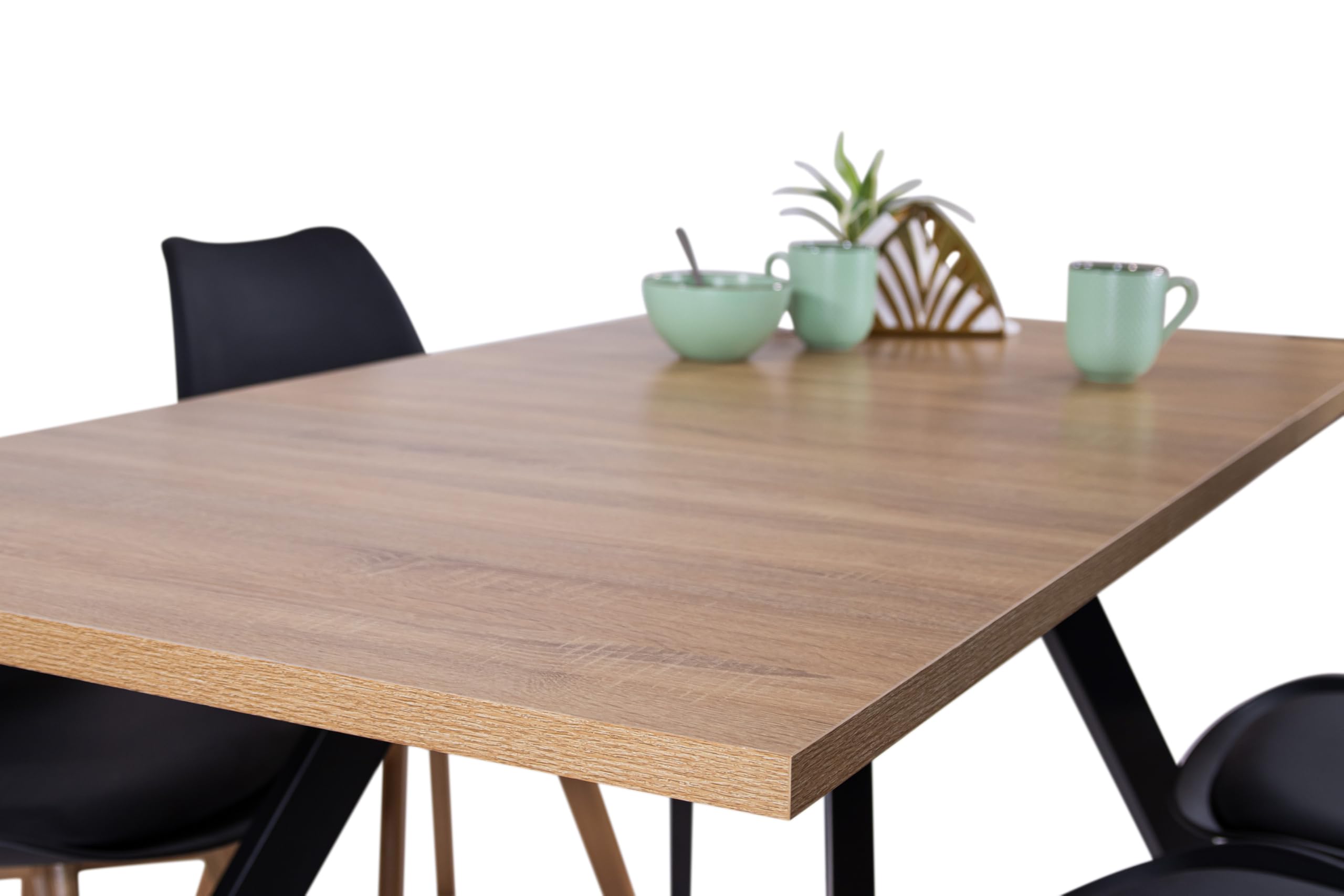 SAM Esstisch Meryl ausziehbar 120(160)x80 cm Holz-Optik Eiche Metallgestell | 30 mm rechteckige Tischplatte, Gestell schwarz