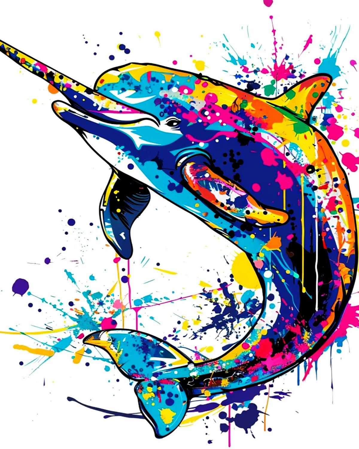 Liubaishi Multicolour Paint By Numbers For Adults, Rainbow Narwhal, 40X50 Cm Acrylic Canvas Kit