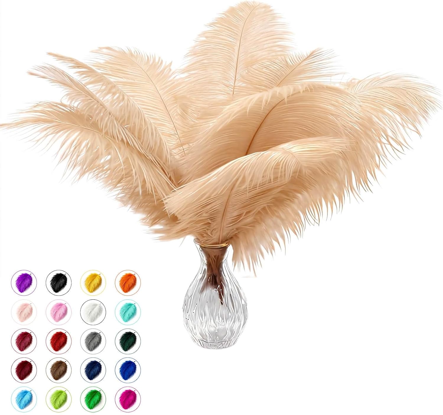Piokio 40 pcs Natural Fuchsia Ostrich Feather 12-14 inch(30-35 cm) Bulk for Wedding Party Centerpieces and DIY Clothes Decoration, Gatsby Decorations