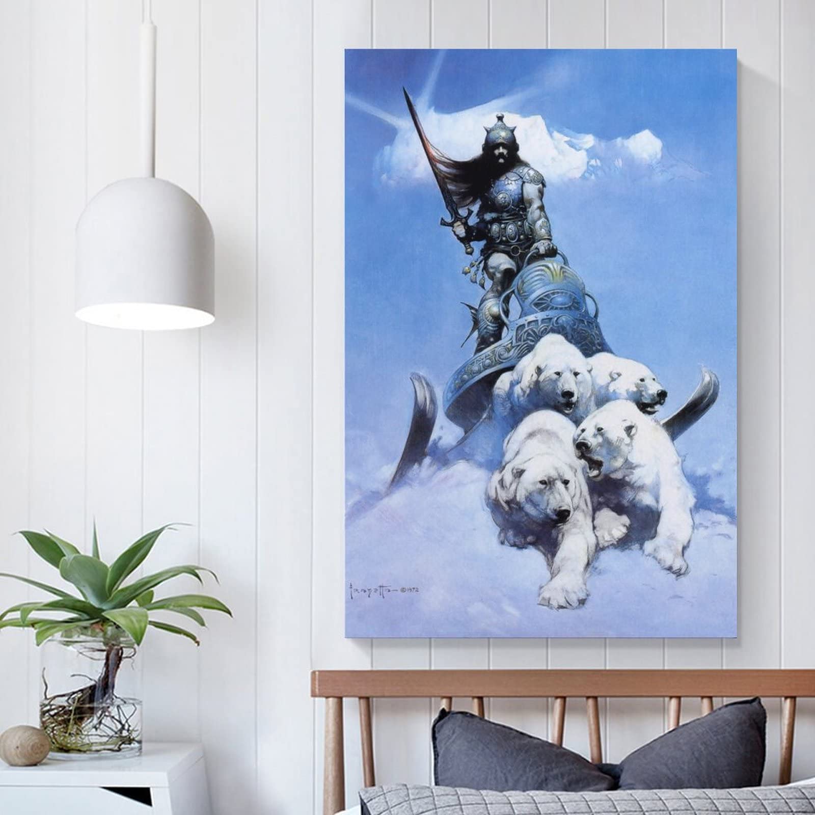 Frank Frazetta 'The Silver Warrior' Canvas Print - Wall Art Decor Picture 60x80cm No Frame - View #4