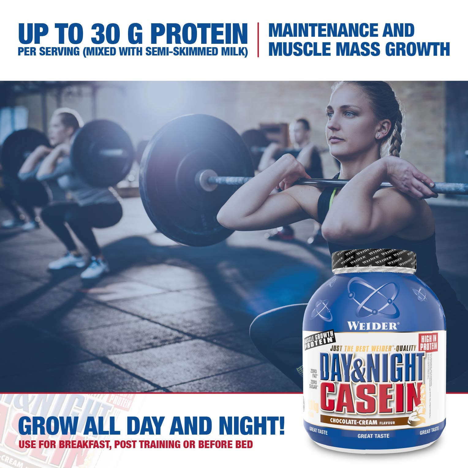 Weider Day & Night Caseina in Polvere Proteica, Crema al Cioccolato, Proteine ​​per la Costruzione Muscolare, Frullato Fitness 1.8 kg