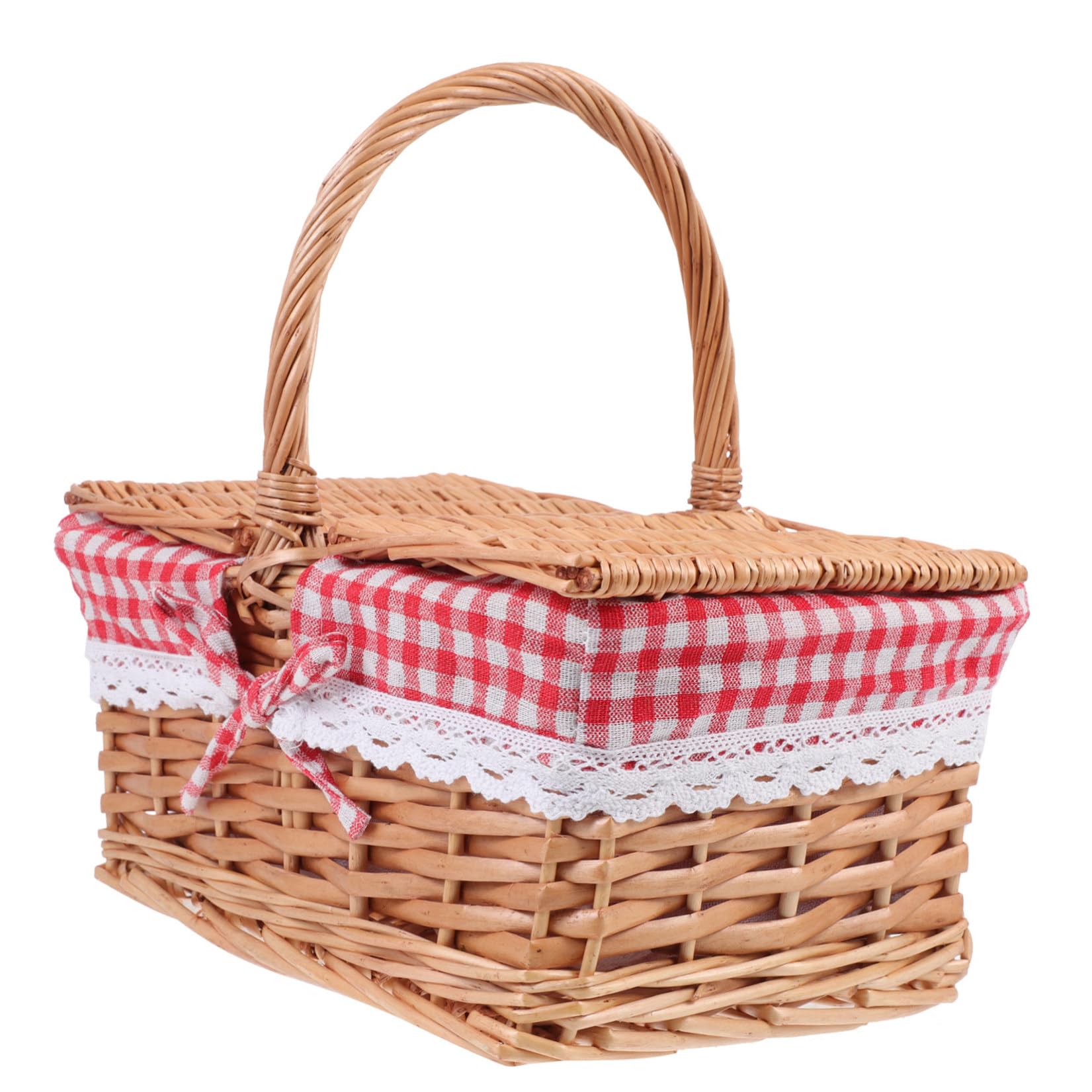 Gatuida Cestino da Picnic per Picnic All'aperto Lavorazione Fine senza Sbavature in Paglia con Coperchio e Manico e Decorazioni per Matrimoni