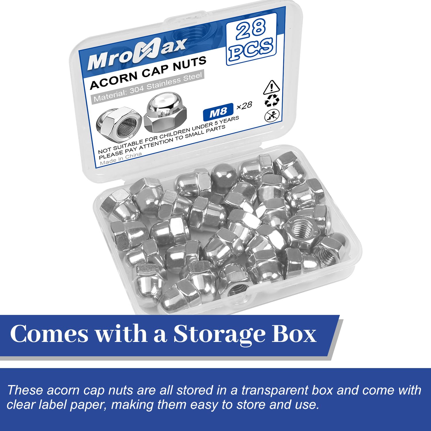 M8 Acorn Cap Nuts, M8-1.25 Acorn Nut Stainless Steel 18-8(304), 25Pcs-Pack