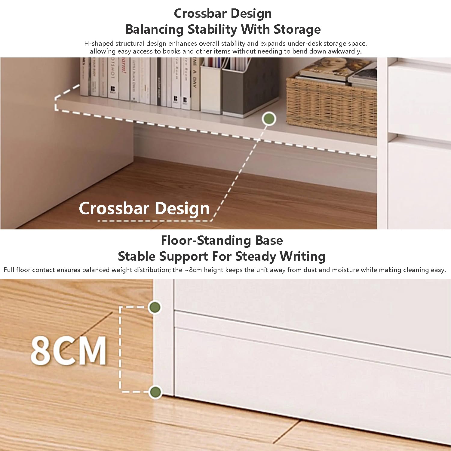 Estación de Trabajo de La Oficina en Casa de Madera, Mesa Compacta para Computadora Blanco, Mesa para Estudio con Estantes y Cajones 120x45x165cm