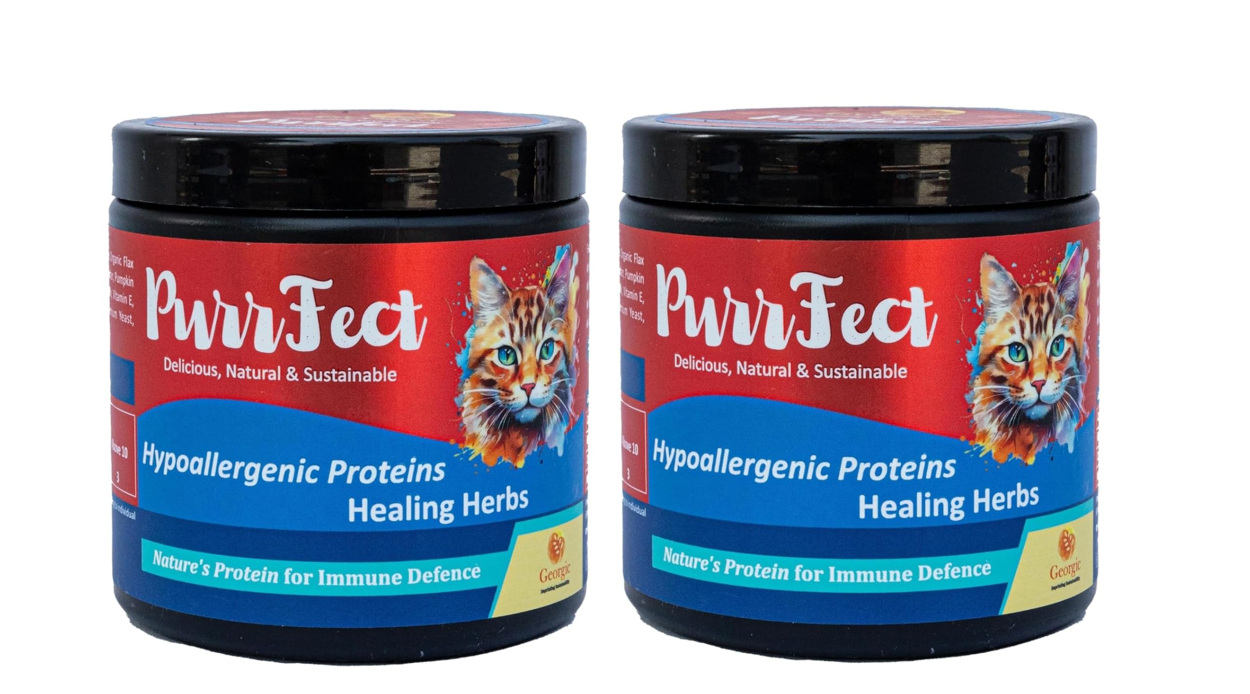 Georgic Cat Supplement Topper Powder | Omega 3 6, Amino Acids, Probiotics, Multivitamin | Skin, Coat, Joint, Gut Nutrition | Collagen for Kitten to Adult Cats | Food Additive | 2x150g