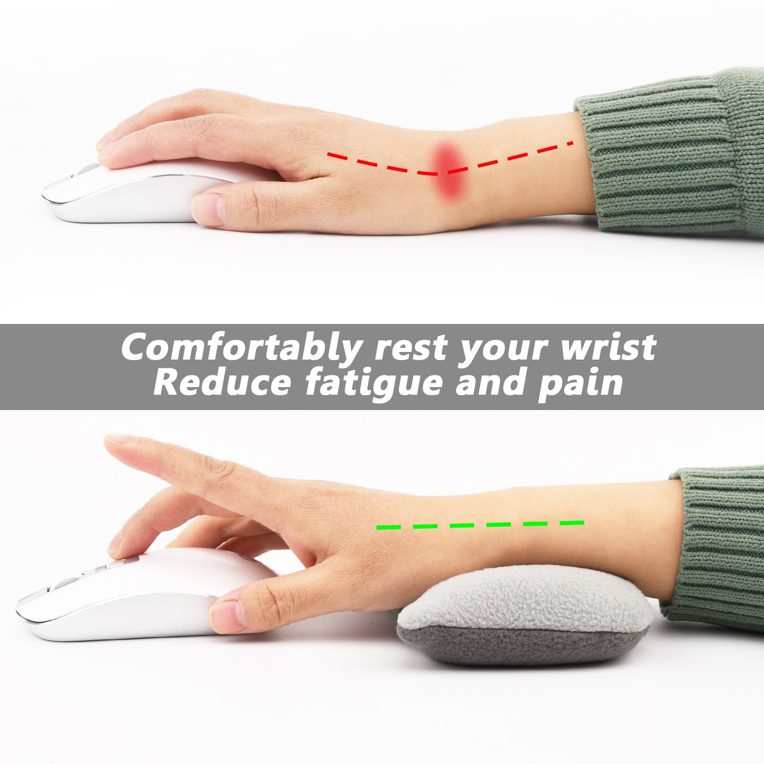 Ergonomische große Handgelenkauflage für Maus, Ergobeads Verdicktes Mauspad für Computer, Laptop, PC-Spiele, Home-Office-Arbeit, einfaches Schreiben, Schmerzlinderung am Handgelenk (Grau)