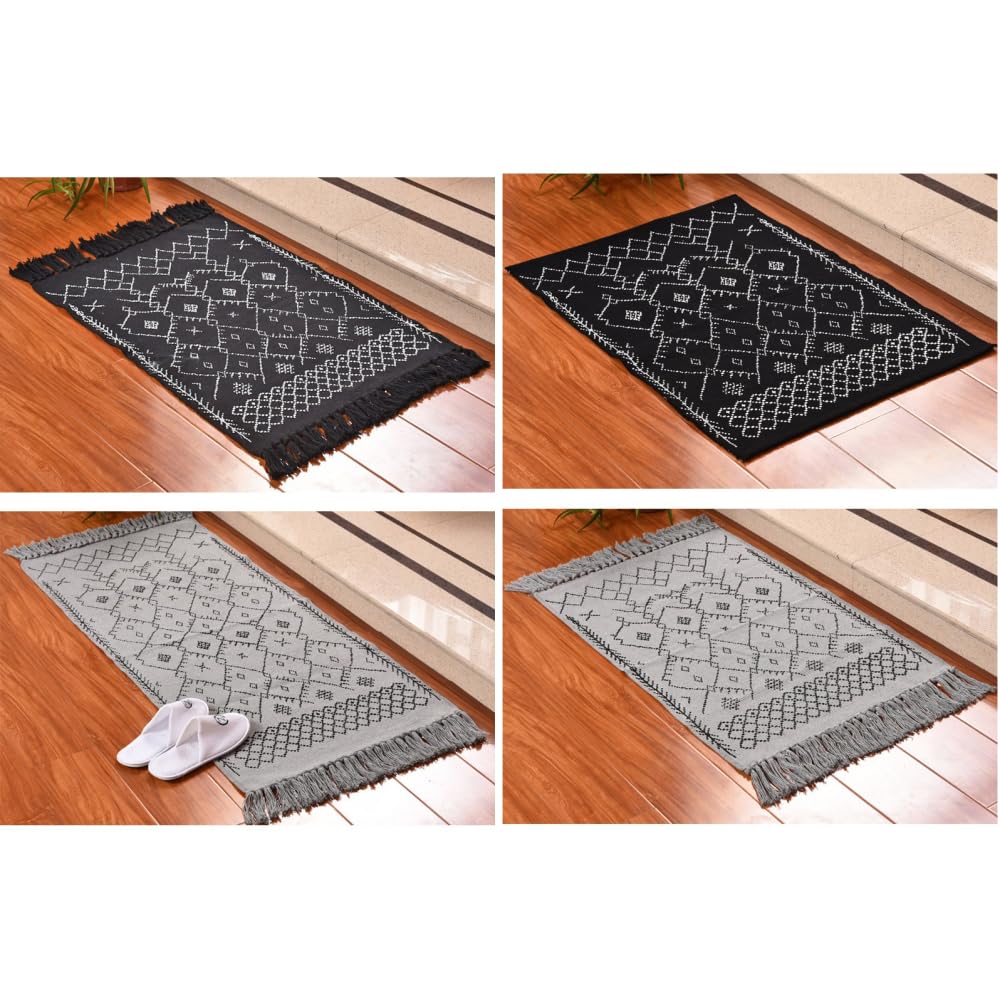 Tappeto in cotone e lino, lavabile, tappeto con nappe, per camera da letto, cucina, per ingresso, bagno, grigio, 60 x 130 cm