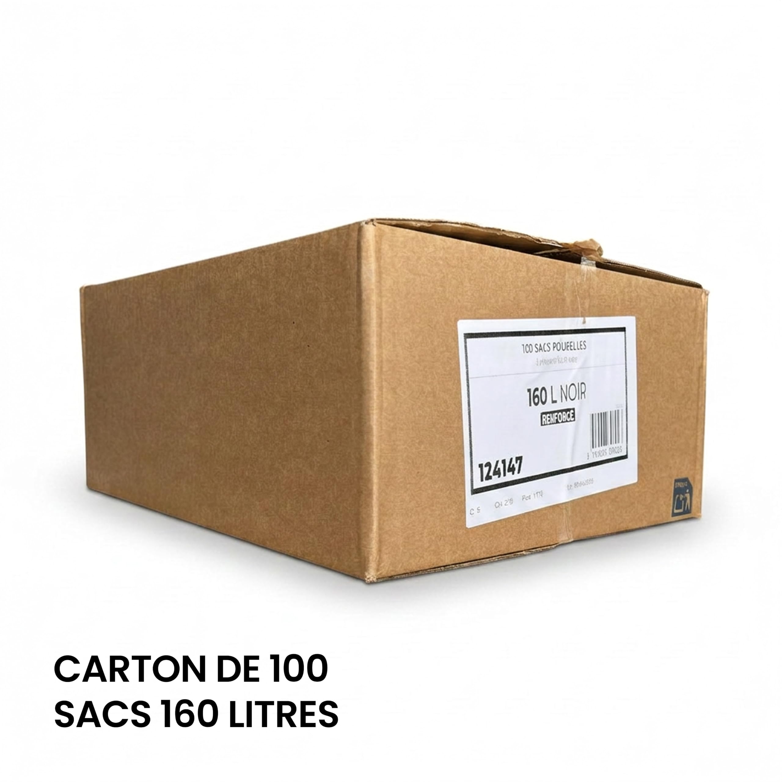 100 Sacs Poubelle 160 Litres Grande Capacité - Déchets Légers, Volumineux – Résistants, Épaisseur 45 Microns - Idéal Particulier Ou Professionnel Pour Maison, Bureau, Jardin, Hôtel, Restaurant