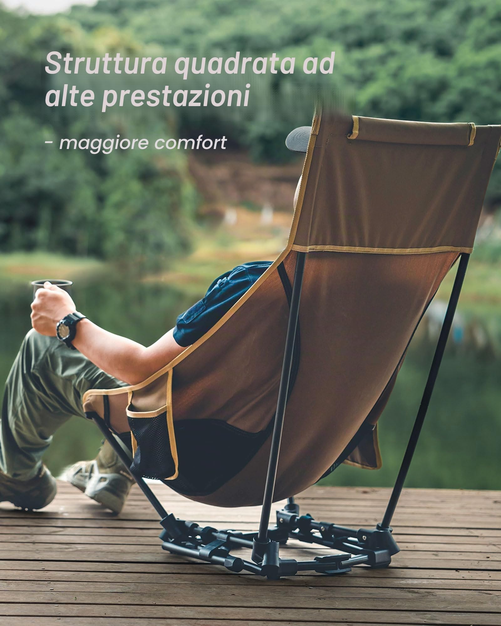 OneTigris Sedia da Campeggio Dragonhide, Sedia con Schienale Alto, Sedia Pieghevole, 150 kg, Sedia da Campeggio Leggera, Sedia da Pesca Pieghevole con 2 Tasche Laterali, Sedia Pieghevole Ultraleggera
