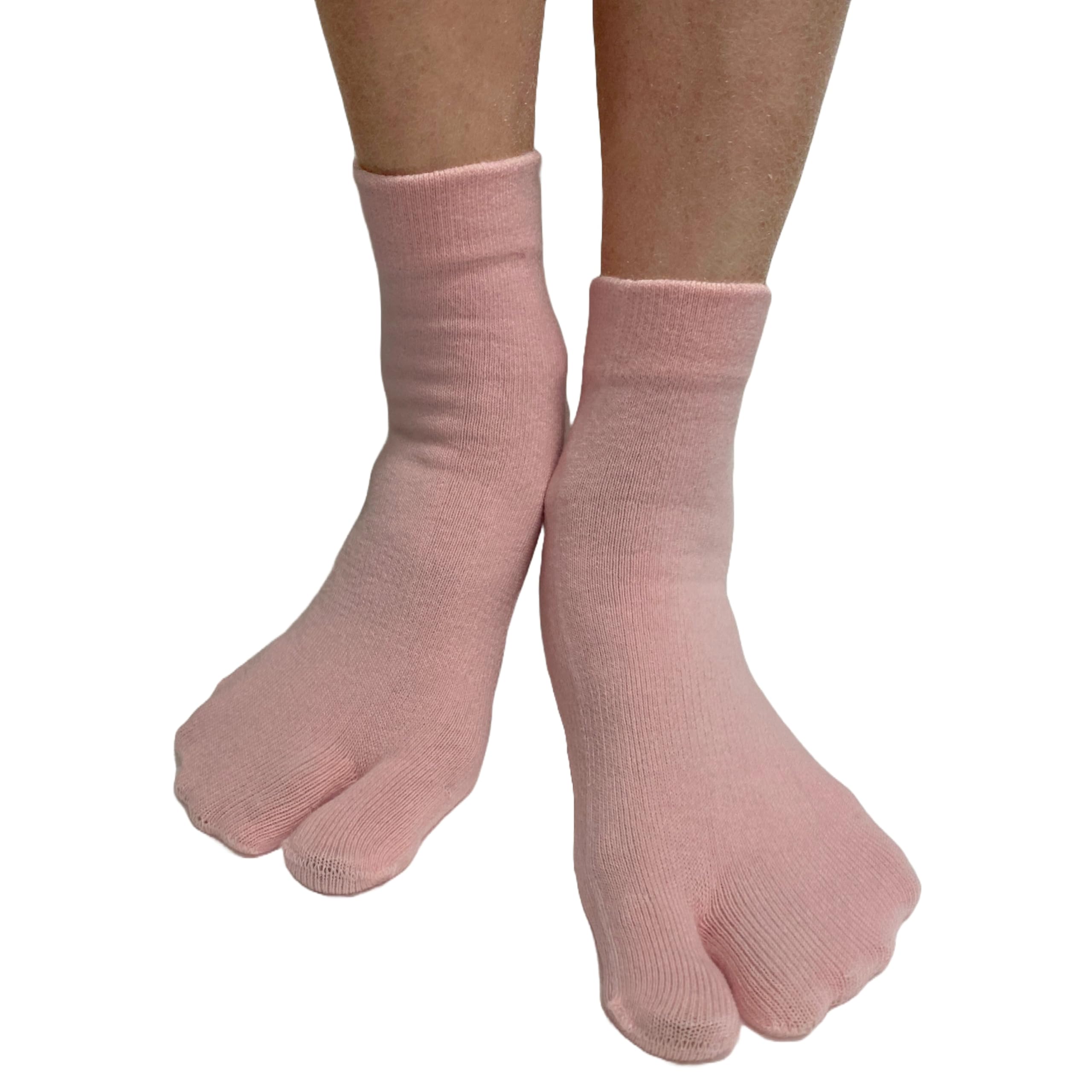 COUVER Women's Light Pink Flip Flop, Split Toed socks(Ankle high), Tabi Big Toe Socks