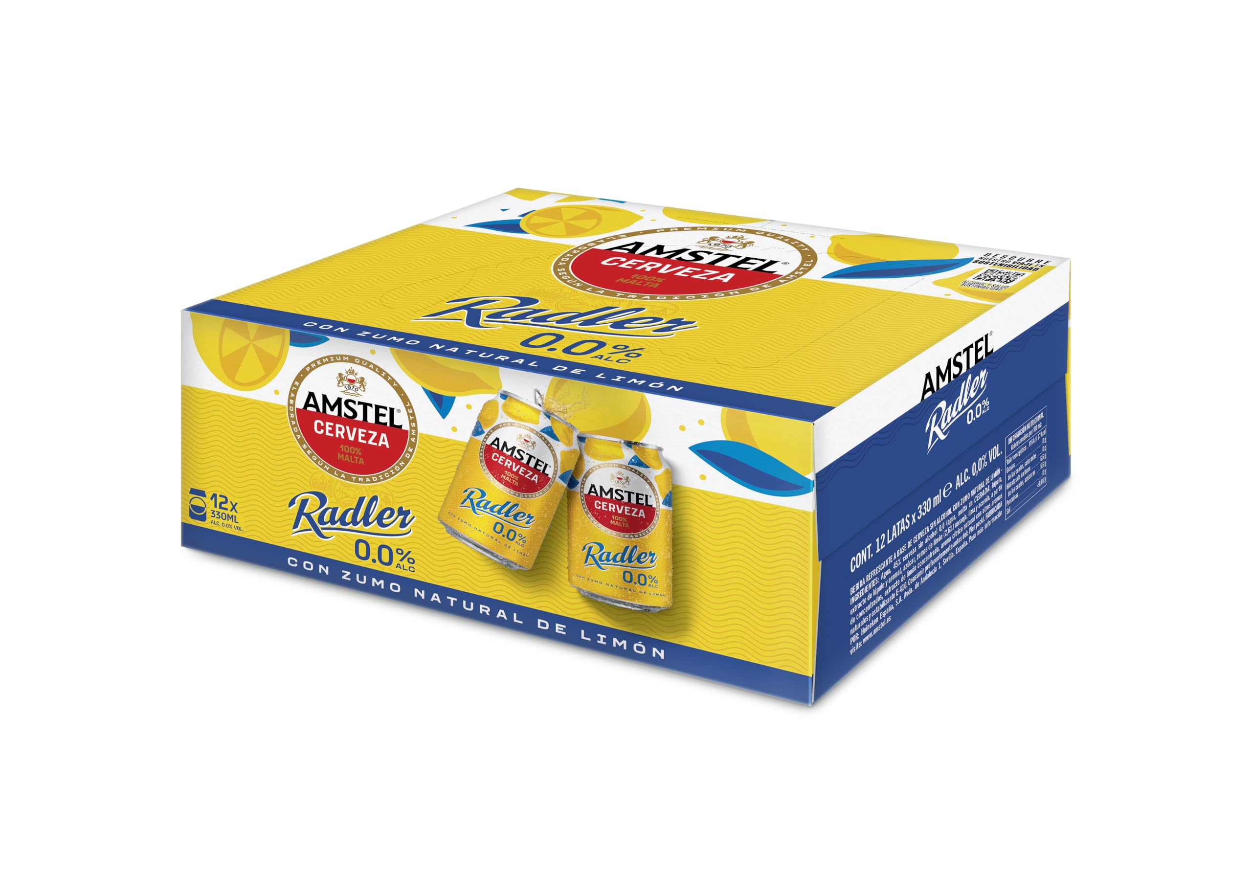Amstel Radler 0,0 Cerveza Limon Sin Alcohol Pack Lata, 12 x 33cl