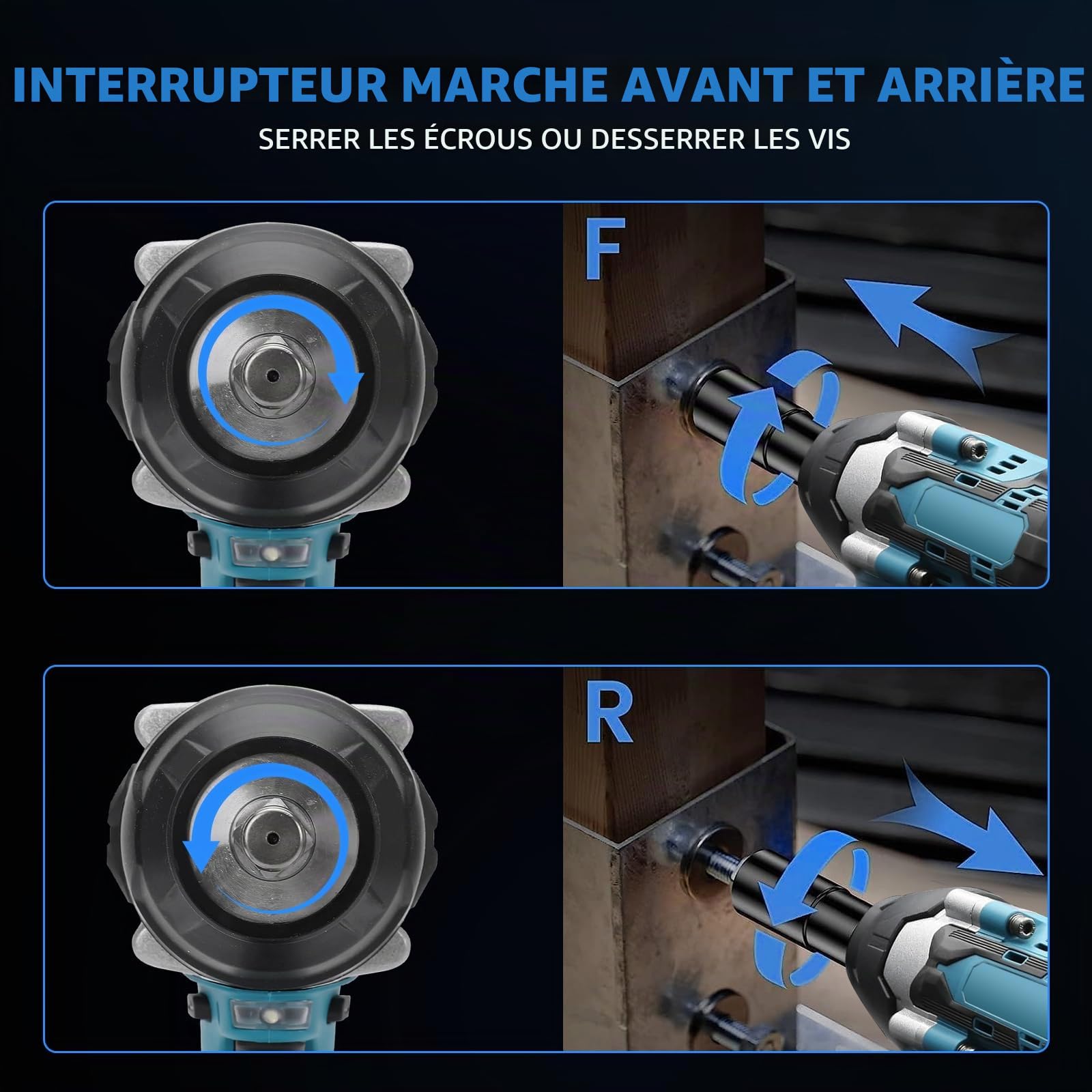 Clé à Chocs Sans Fil Brushless 1000N.m compatible avec Makita 18 V batterie | Boulonneuse Electrique avec 6 Douilles à Chocs, 1/2" Boulonneuse a Choc Electrique pour la Voiture et la Maison