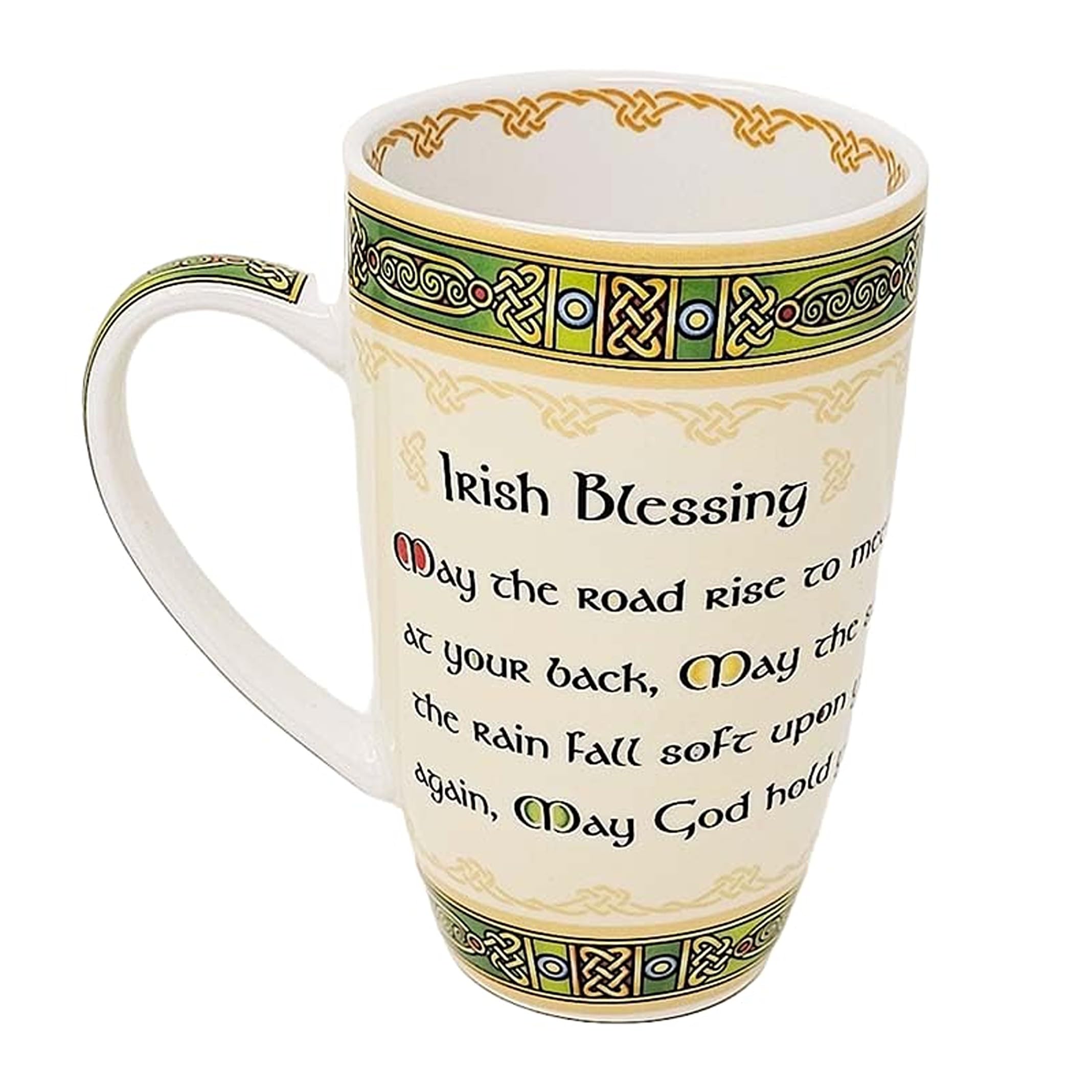 Ceramic Irish Blessing Mug Green Elements Coffee Tea Cup Drinks Kitchenware Design Present Housewarming Gift May the Road Rise... 14 Oz