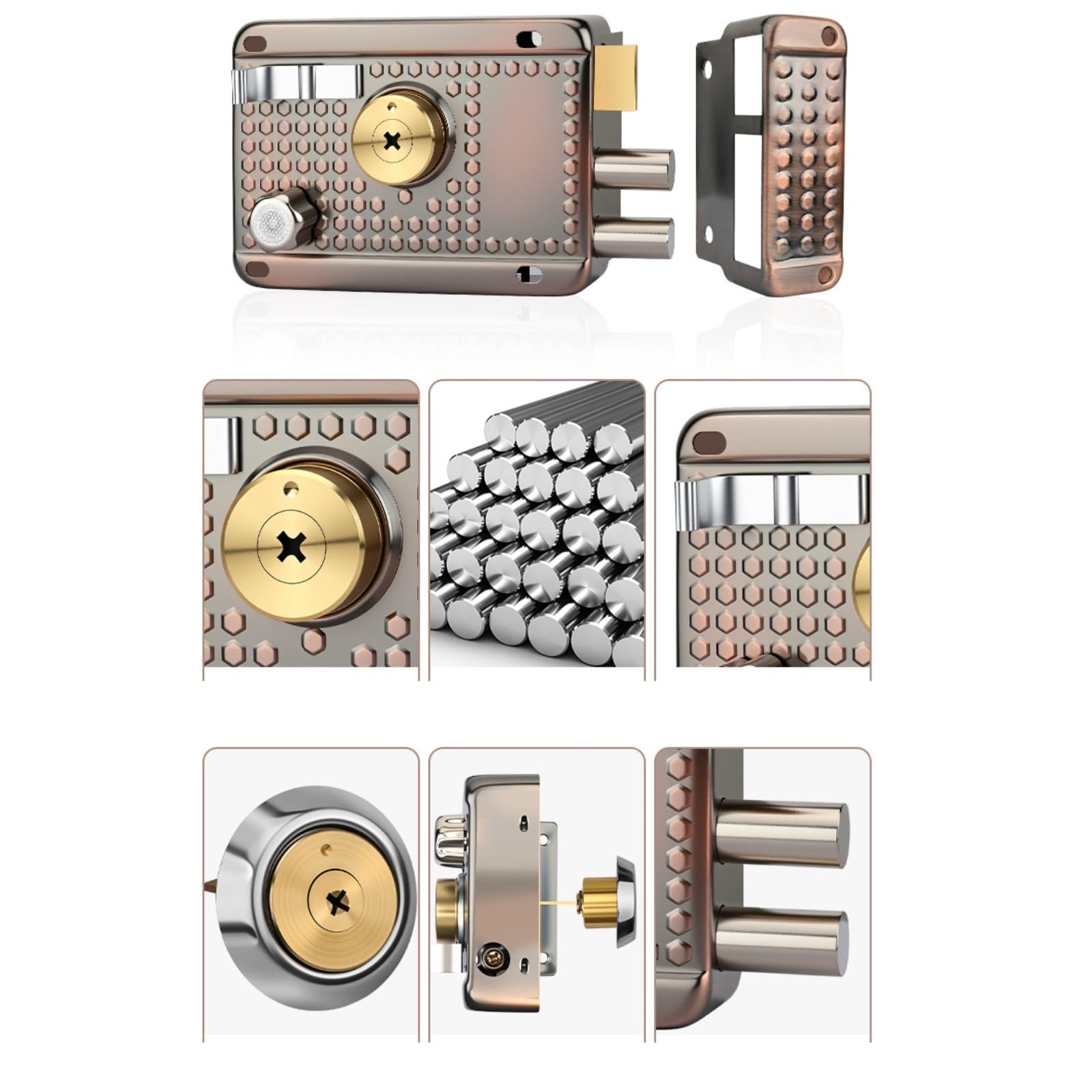 Tradycyjne klamki do drzwi Nightlatch Electro Brass Finish Standard Security Double Lock Cylinder Interlocking Structure zamek do drzwi (prawe otwieranie z krawędzią 1)