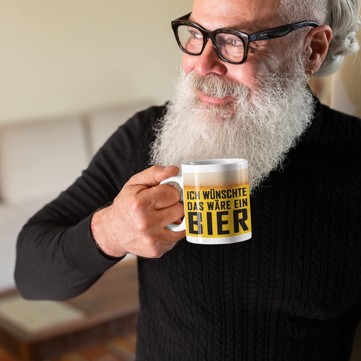 Lustige Tasse Mit Spruch - 'Ich Wünschte Das Wäre EIN Bier' - 300 Ml, Schwarz