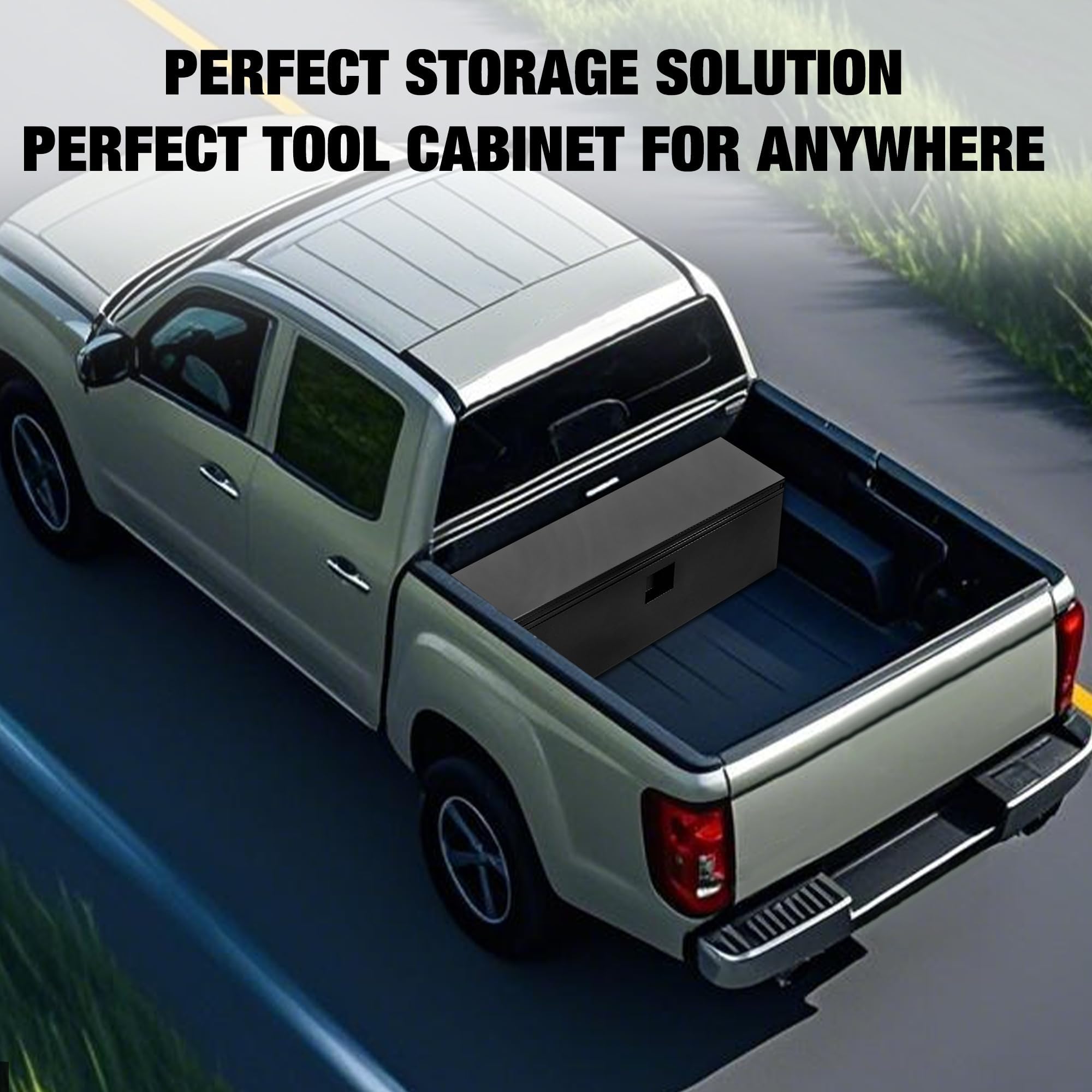 GarveeLife Werkzeugkasten aus Eisen für Pickup, Abschließbare Truck Tool Box mit Doppeldeckel, Wetterfeste Laderaumkiste mit Vertiefungsdeckel, 38 × 38 × 91 cm