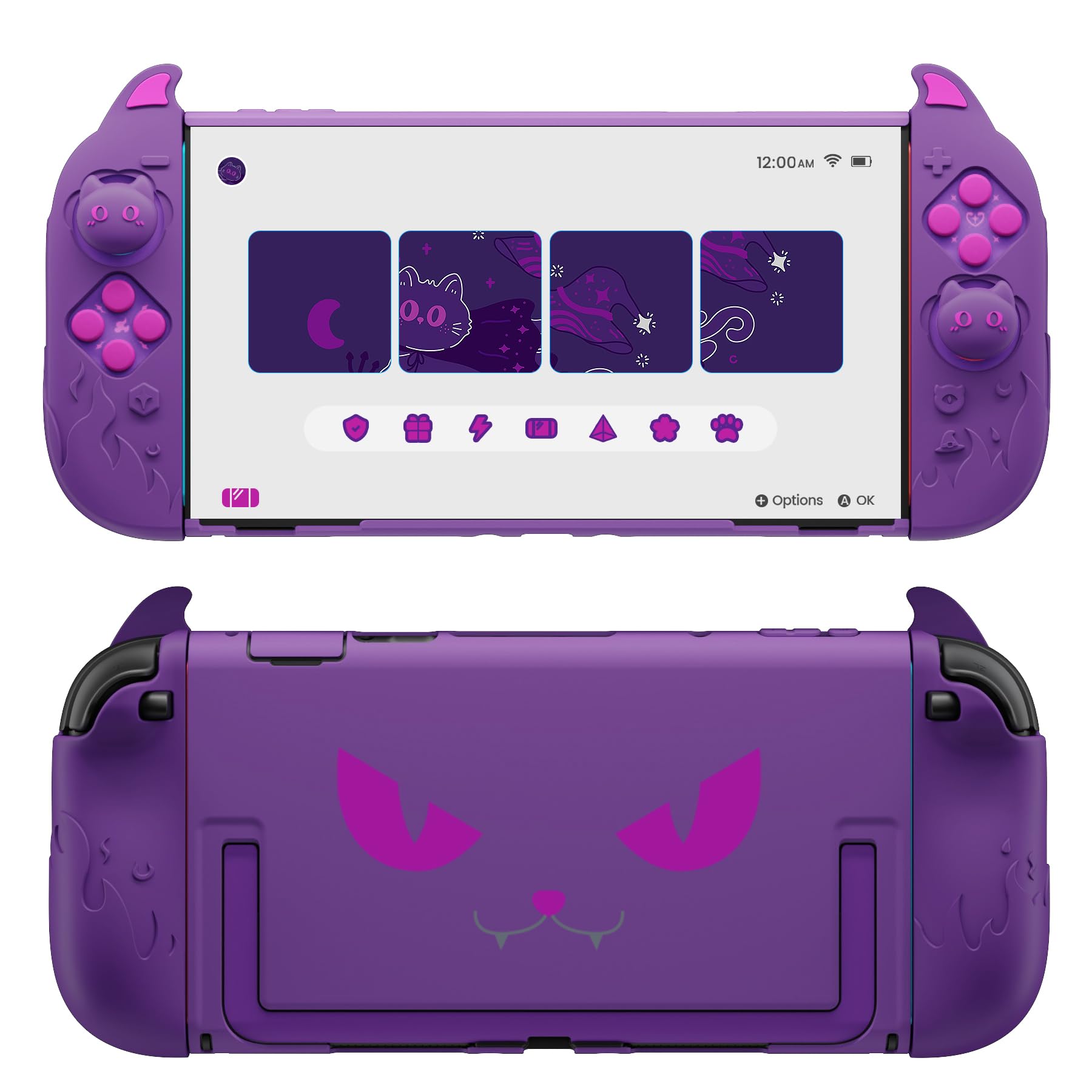 PlayVital Cute Demon Protective Shell for Nintendo Switch 2, Kawaii Anti-Slip Silicone Grip Cover + Dockable Hard Case for Nintendo Switch 2 with Thumb Grips & Sticker, Shockproof - Purple - 1