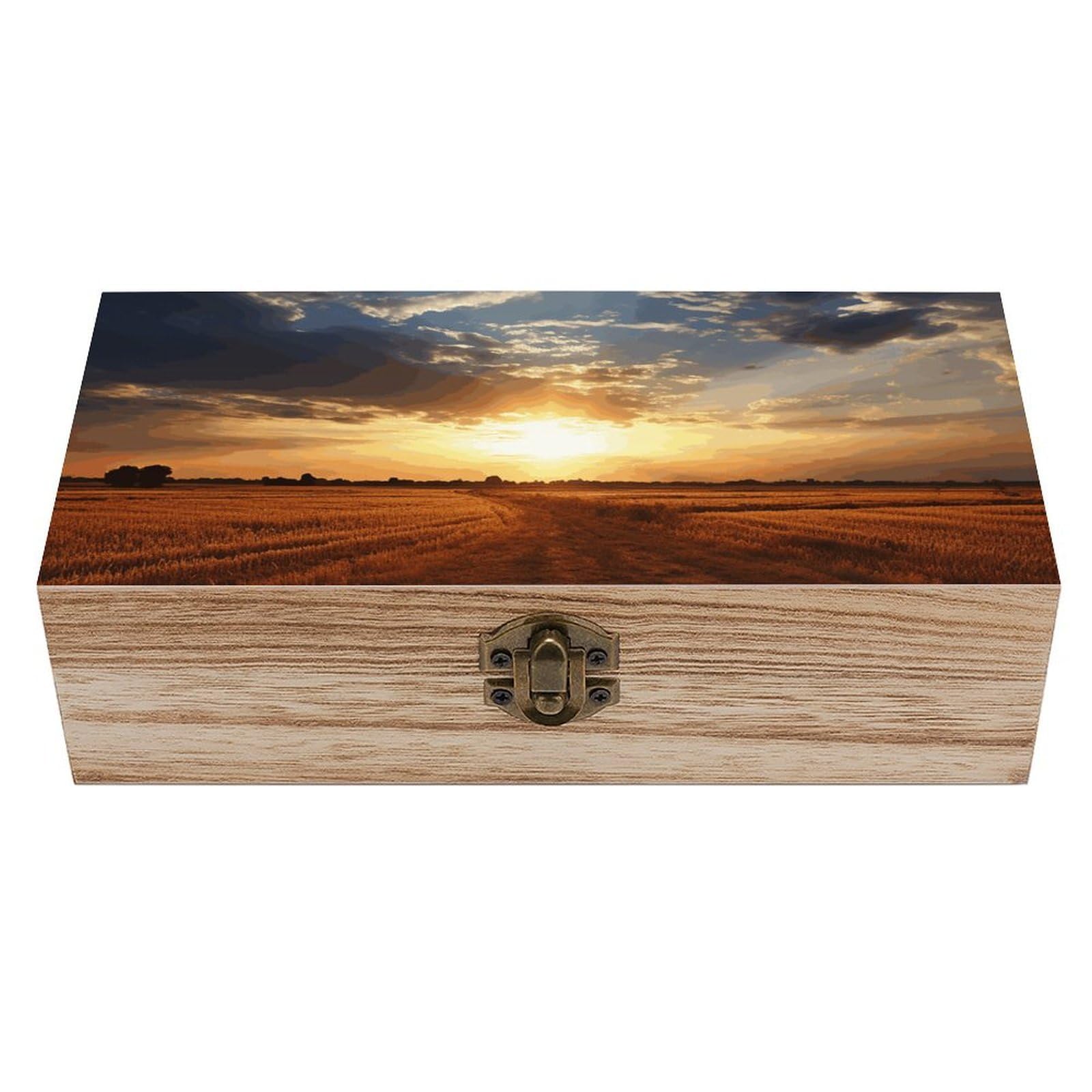 NONHAI Wooden Storage Box Field Sunrise Wood Gift Box with Hinged Lid Vintage Decorative Jewelry Boxes Memory Box for Jewelry Art Hobbies Home Storage Treasure Keepsake Gift 7.9''x3.9''x2.3''