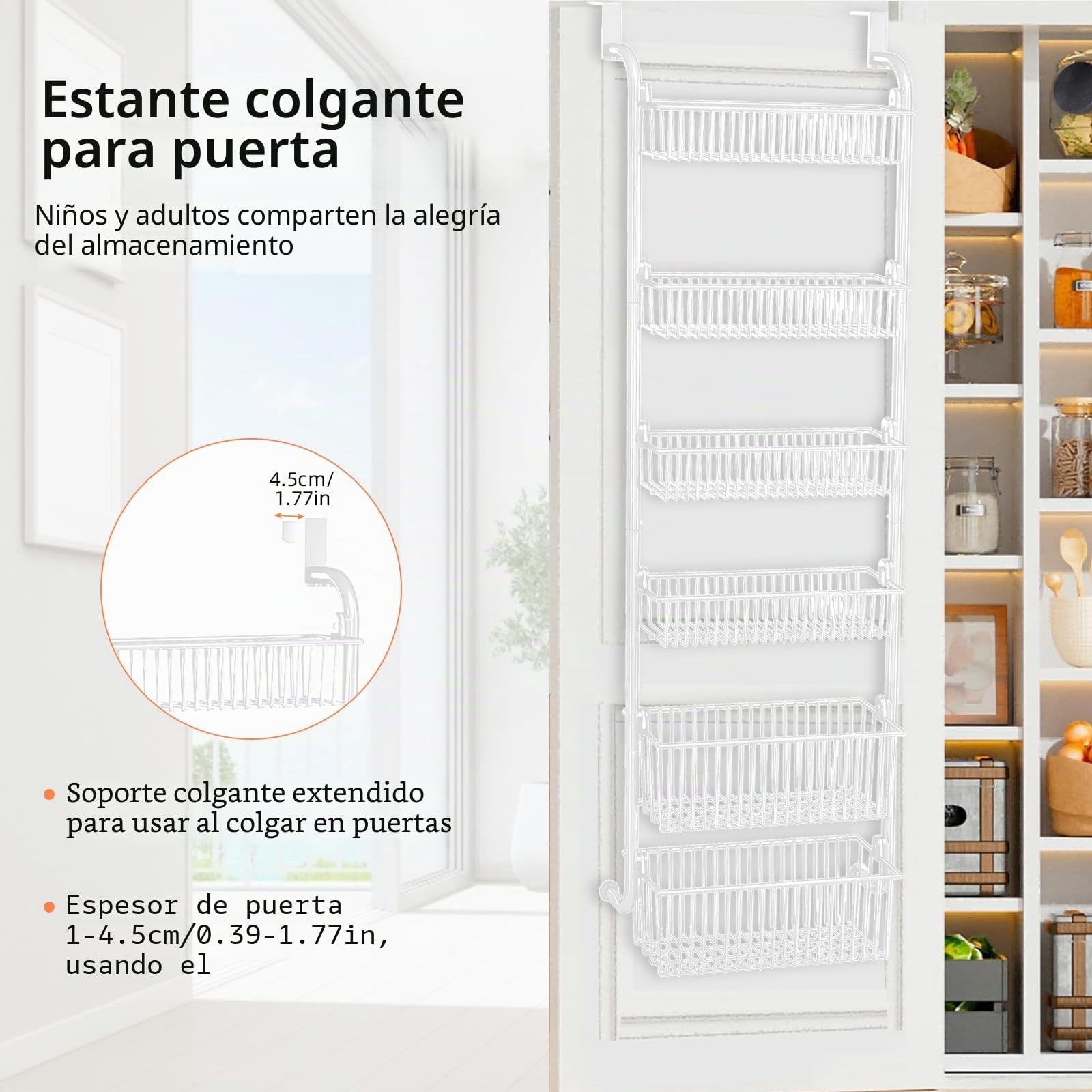 Organizador de Almacenamiento Sobre Puerta, Estante de Especias Sobre Puerta de 6 Niveles, Organizador de Latas de Especias de Metal para Cocina, con Ventana Transparente para Colgar en la