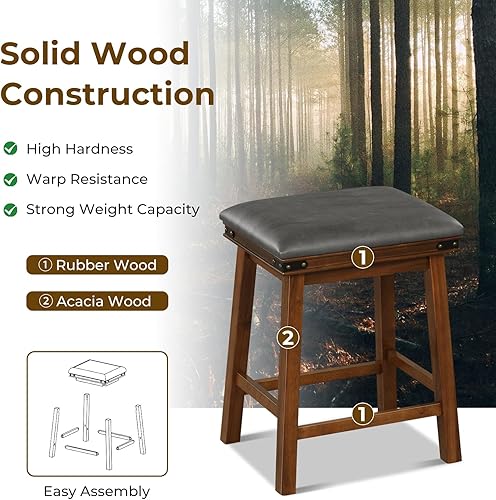 Miniatura 6 de Giantex Juego de 2 taburetes de bar de 24 pulgadas de altura de mostrador, taburetes de bar de madera sintética de granja con asiento acolchado,