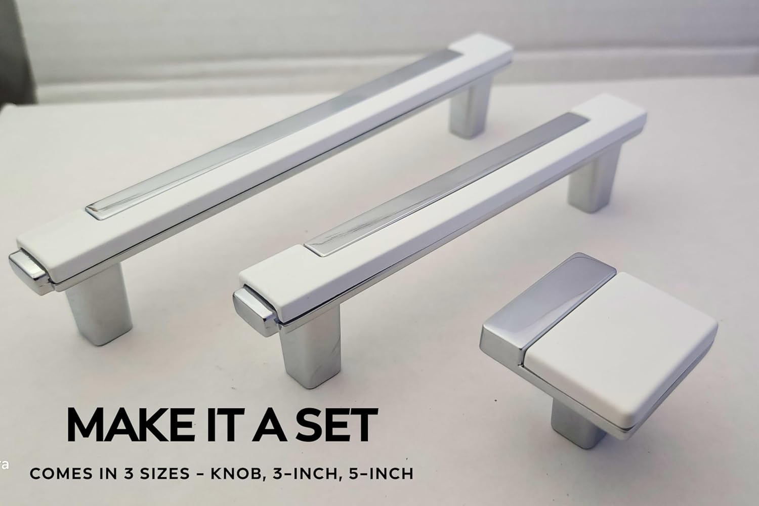 CAYBO 5 Pack 1-1/4 inch Kitchen Cabinet Knobs Drawer Dresser Knobs Chrome White Zinc, Drawer Pulls Door Handles