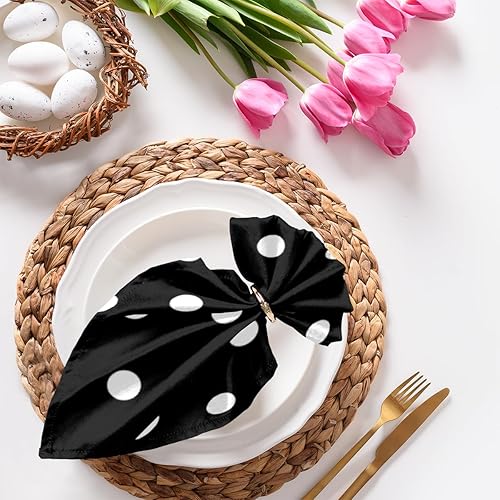 Juego de 6 servilletas de tela de lunares blancos y negros de 20 x 20 pulgadas, lavables y reutilizables, servilletas de cocina, decoración de mesa